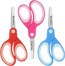 Asdirne Linkshänder Kinderschere, Sicherheitsschere für Kinder, Bastelschere mit stumpfer Spitze, Edelstahlklingen und weichem Griff, ideal für Zuhause und Schule, 13,5 cm, 3 Stück