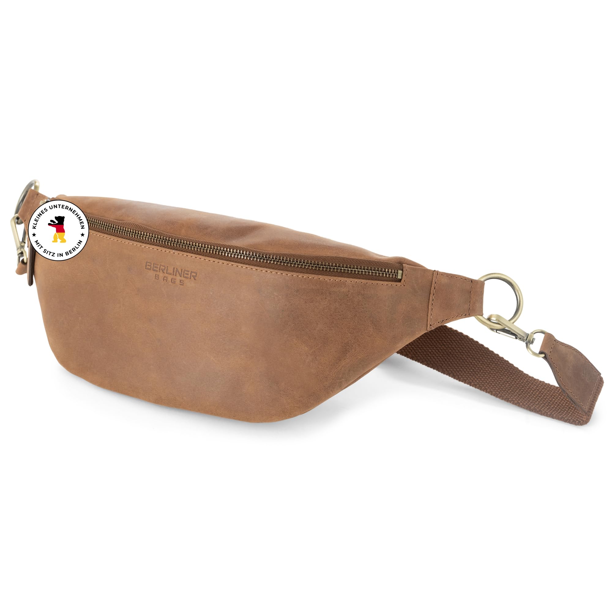 Berliner Bags Vintage Bauchtasche Mona XL, Umhängetasche aus Leder, Crossbody Tasche, Gürteltasche für Damen und Herren - Braun