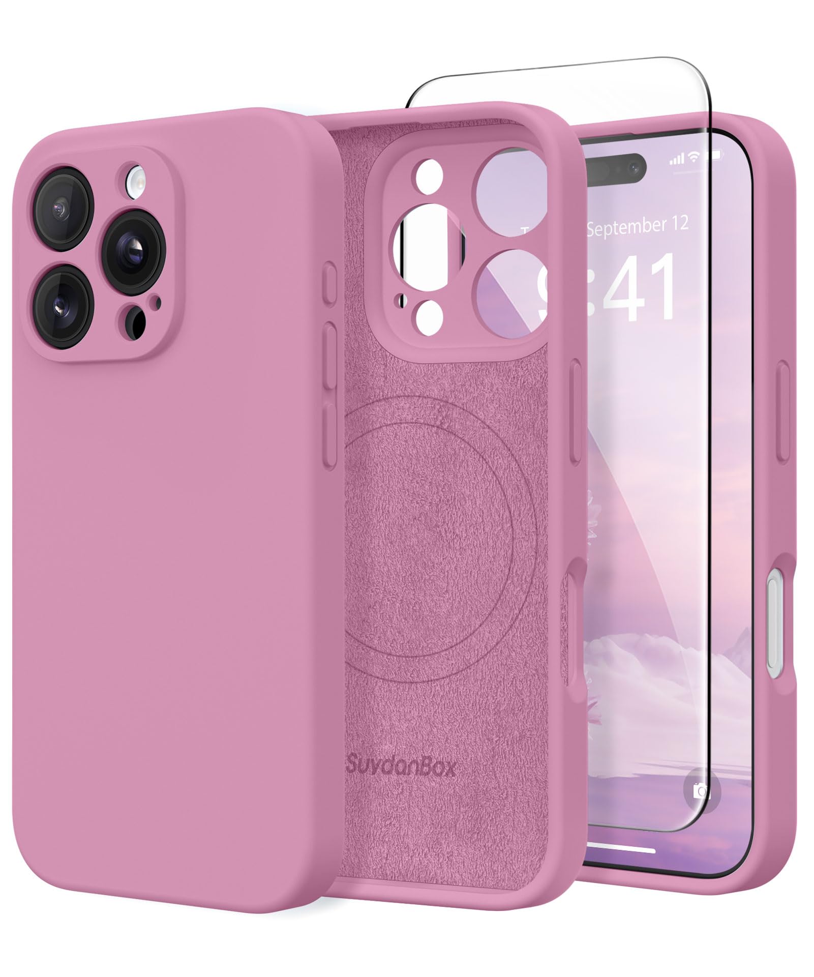 SuydanBox Magnetic for iPhone 16 Pro Max Case, Compatible with MagSafe, [Full Camera Protection][Screen Protector] Silicone Shockproof Protective