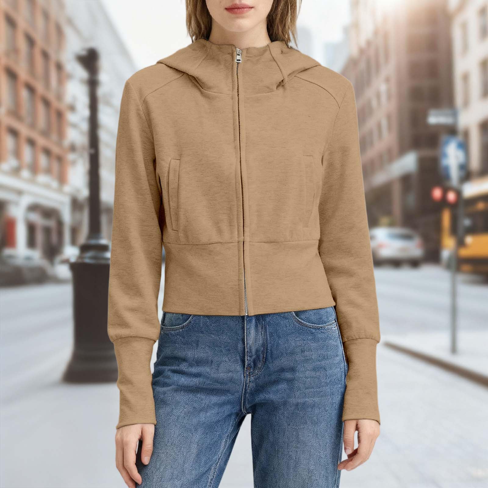 Générique Sweats à Capuche Femme,Veste à Capuche ZippéE à Col Montant De Couleur Unie pour L'Automne Et l'hiver