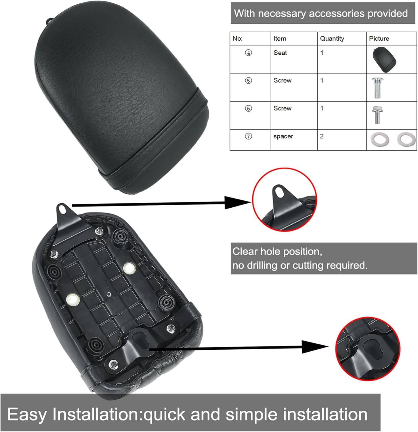Motorcycle Rear Passenger Seat for Honda Rebel CMX300 CMX500 Honda Rebel 300 500 seat Accessories Passenger Seat Kit Fit Rebel 300 500 2017-2025