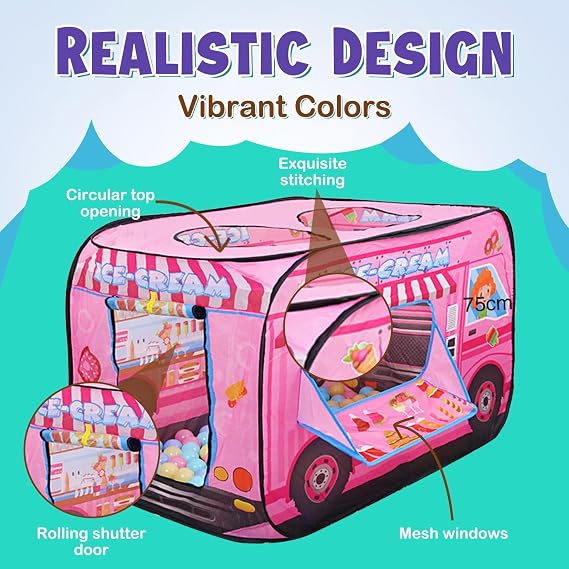 Ice Cream Truck Foldable Tent,Children's Play Tents,Children House Indoor Outdoor Play Toy Gift for Kids Toddlers,Portable Pop Up Play Teepee with Carry Bag