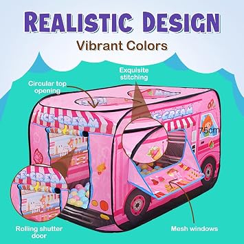 Ice Cream Truck Foldable Tent,Children's Play Tents,Children House Indoor Outdoor Play Toy Gift for Kids Toddlers,Portable Pop Up Play Teepee with Carry Bag