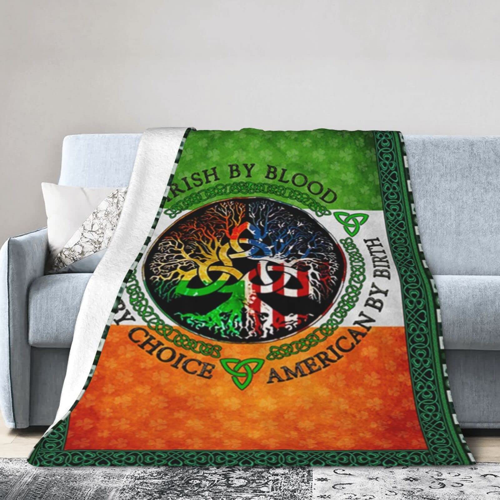 Lsjuee Flannel Fleece Blanket 50"X40" Irish Garden Cover Irish by Blood Patriot by Choice Bed Throw Blanket Quality Ultra-Soft Travel Spring Blankets for Girls Keep Warm
