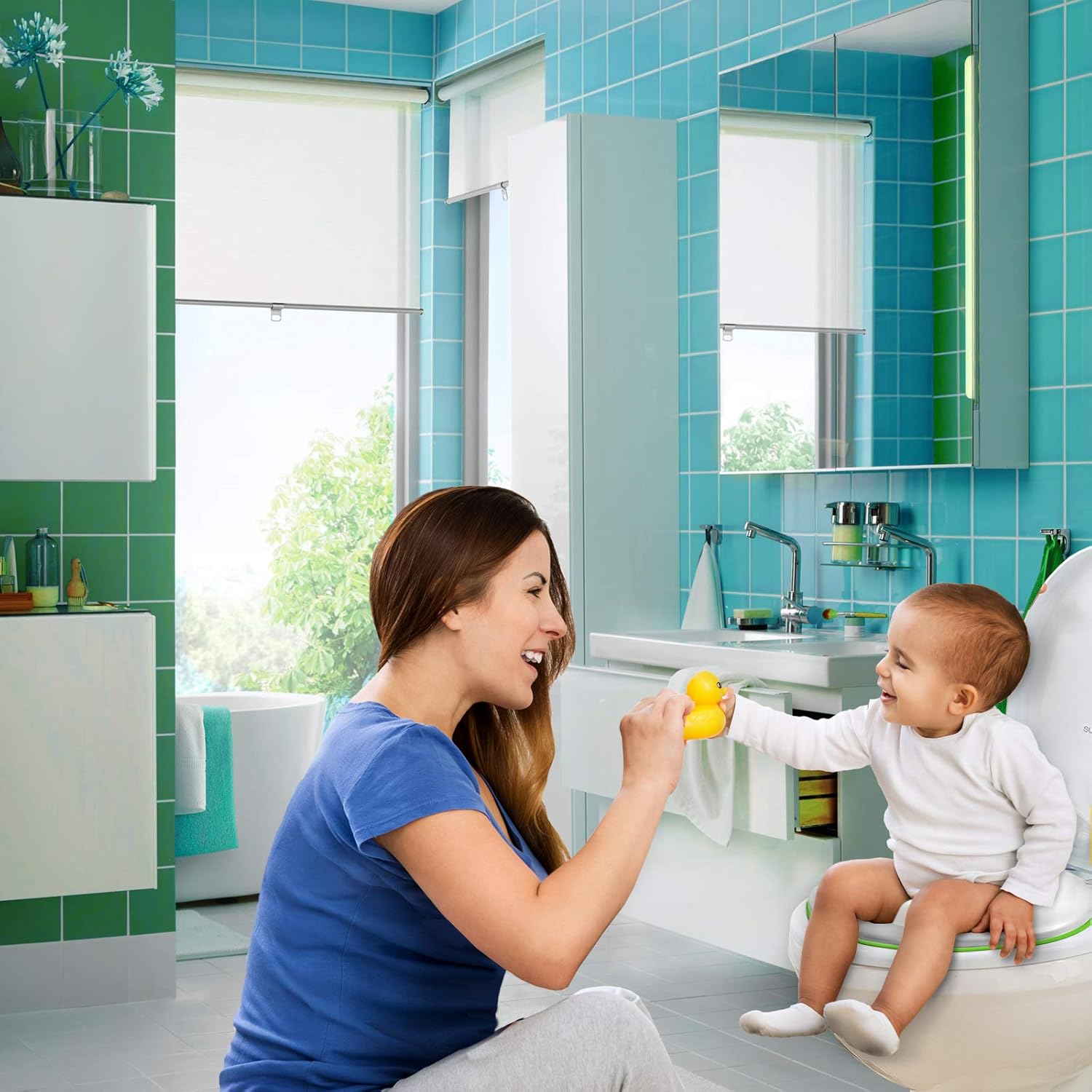 Potty Training Seat for Boys, Urine Splash Guard, Fits Oval & Round Toilet, No Slipping, Toddlers Love it, Home & Travel, Easy Training (Blue) - PeekAboo