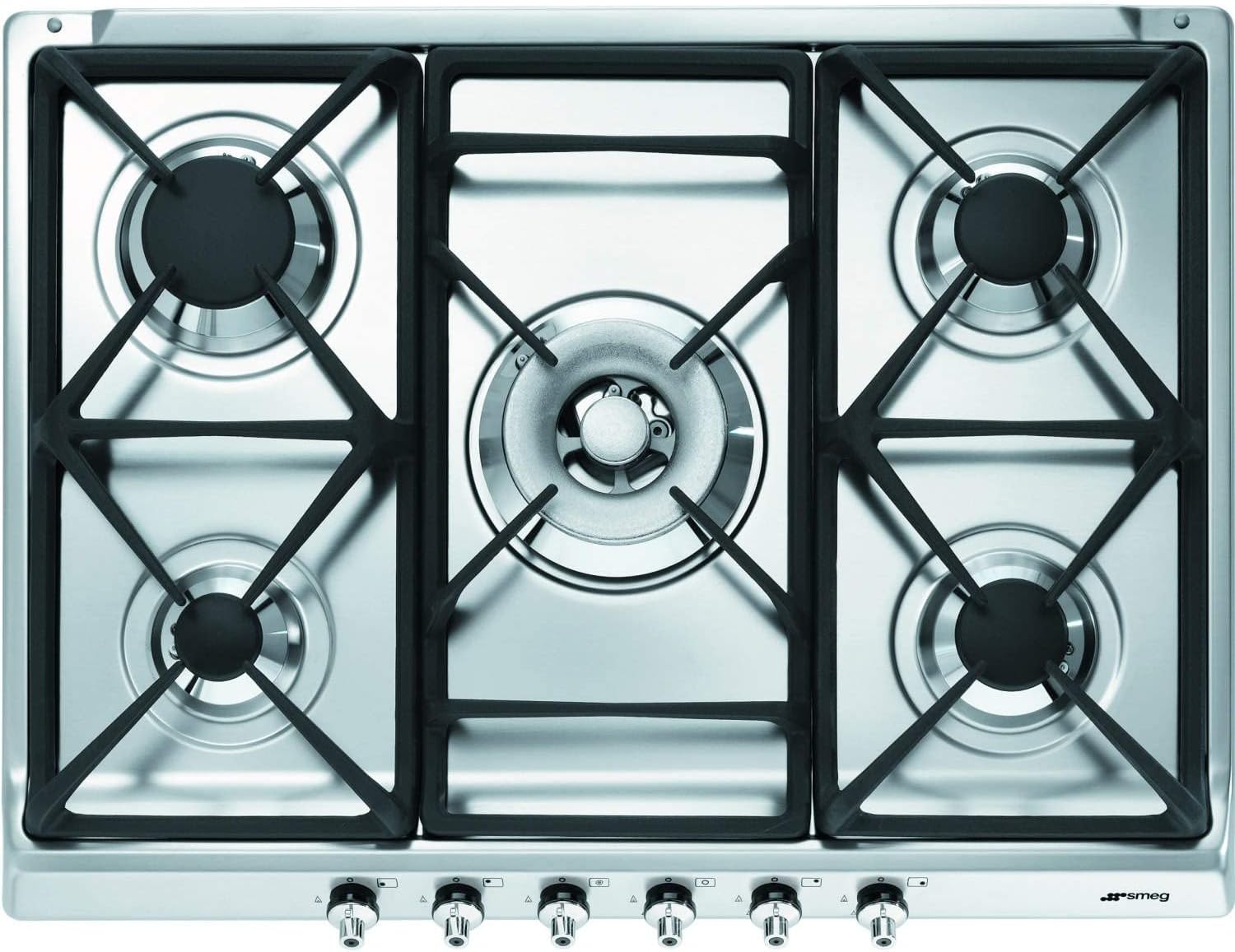 SIA R6 70cm Stainless Steel 5 Burner Gas Hob With Iron Pan Stands & Wok