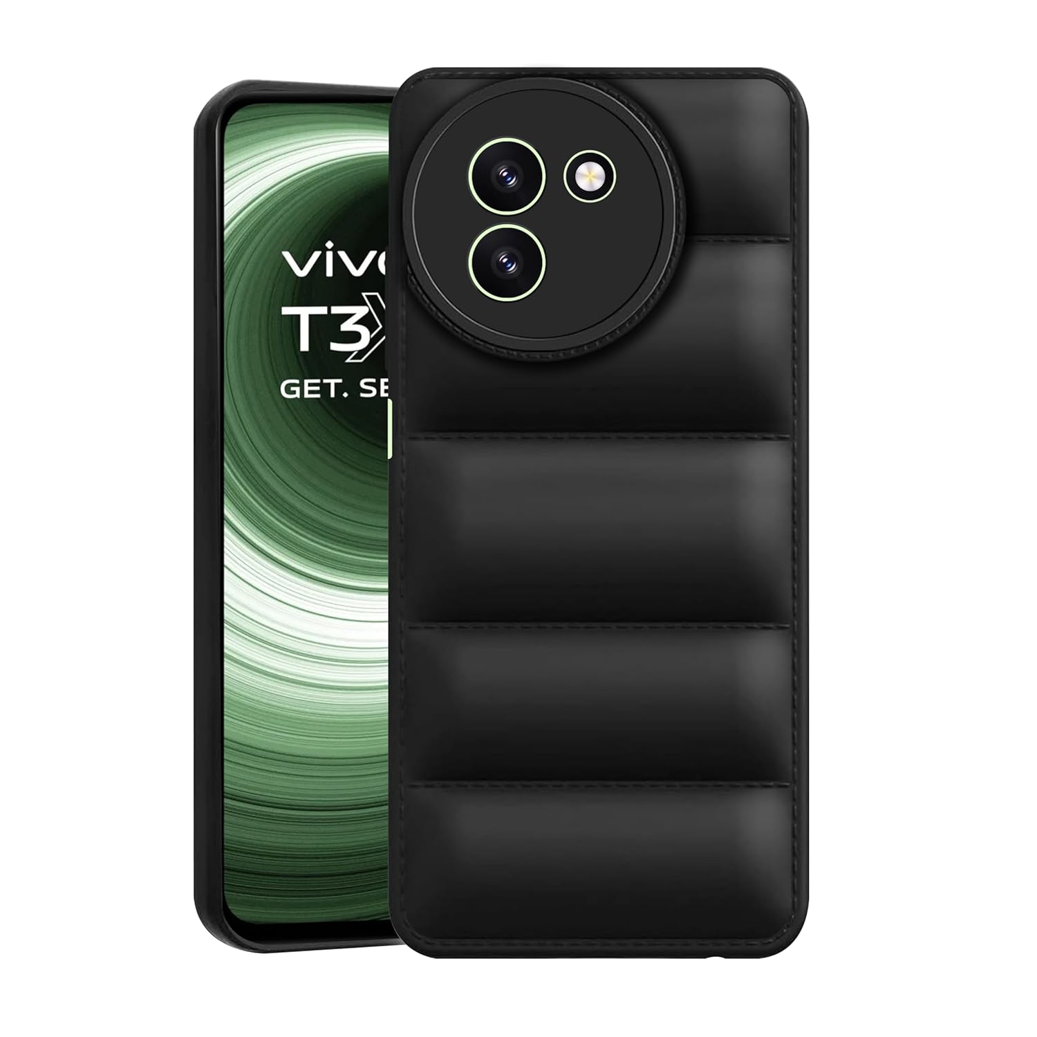 CEDO Vivo T3x (5G) Back Cover | Camera Bump & 360° Flexible Puff Armor Protection | Matte Soft Silicon Shock Proof Rubberised Back Case Cover (Black) CEDO Vivo T3x (5G) Back Cover | Camera Bump & 360° Flexible Puff Armor Protection | Matte Soft Silicon Shock Proof Rubberised Back Case Cover (Black)