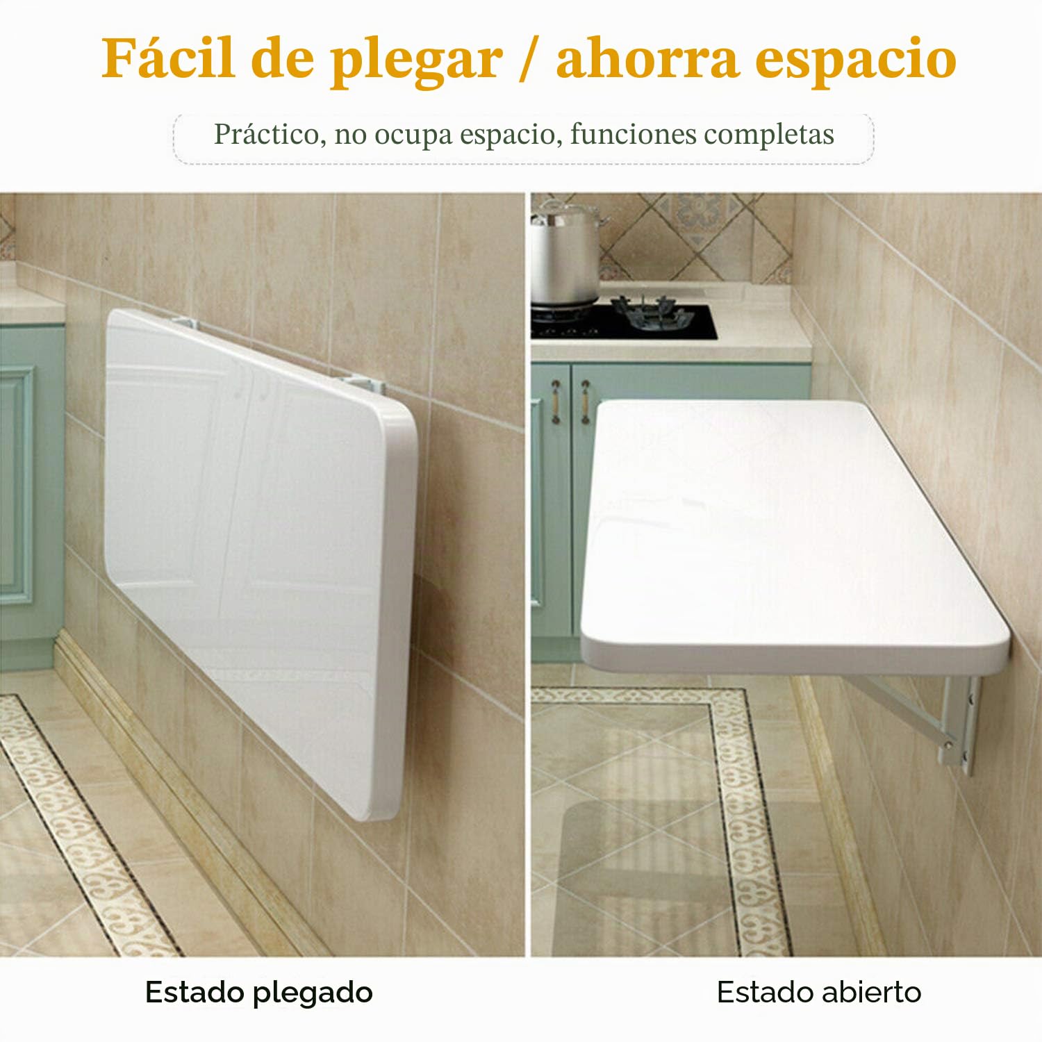 aleawol Mesa de pared plegable flotante para ordenador portátil, mesa de trabajo plegable, mesa de ordenador, mesa de comedor con soportes para ahorro de espacio (blanco 60 x 40 cm)