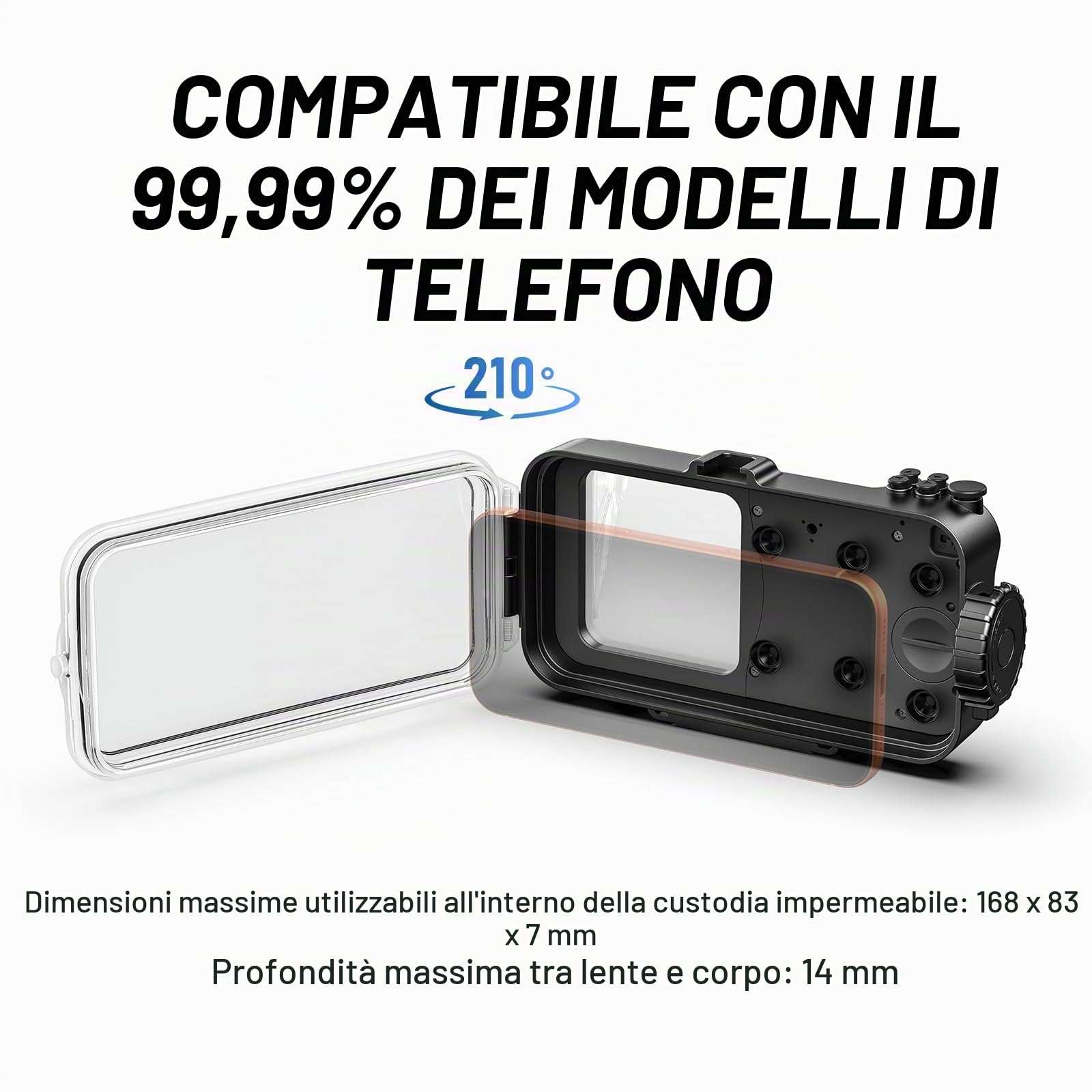 Custodia subacquea Sea Frogs per smartphone, impermeabile fino a 20 m/65 piedi, con filtro rosso, compatibile con iPhone e Android (Nero)