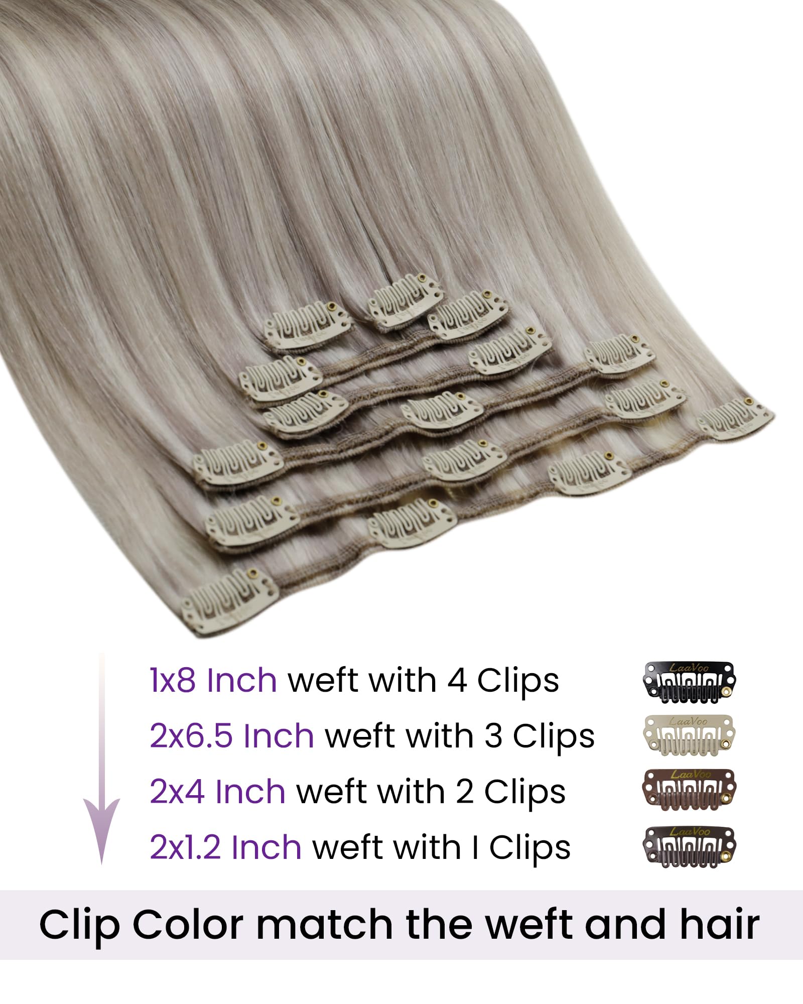 LaaVoo Blonde Clip in Hair Extensions Real Hair Extensions Clip in 24 Inch 140g 7pcs Full Head Straight Highlight Ash Blonde Remy Hair Double Weft #18/613 - Image 2
