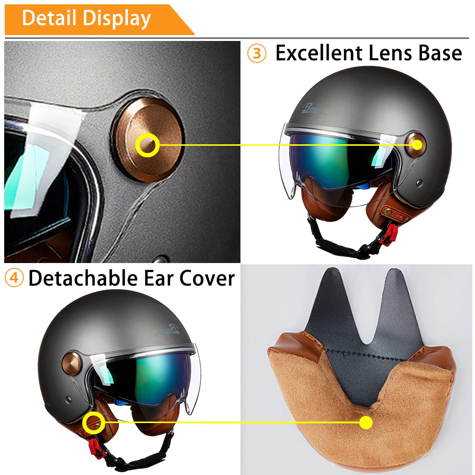 DJCALA Casco Moto Casco Aperto Casco Moto Jet Retro ECE Omologato Confortable Caschi Motorino Adjustable Skull cap Style con Visiera para Mofa Scooter Crash Racing per Donne degli Uomini