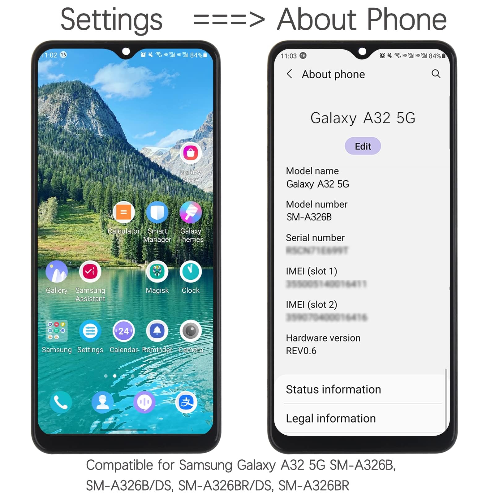 Noir Écran LCD Complet avec châssis pour Samsung Galaxy A32 5G SM-A326B ecran LCD Remplacement, ecran Telephone pour A32 5G Écran Tactile de Rechange 6.5'' avec Outil + Verre trempé