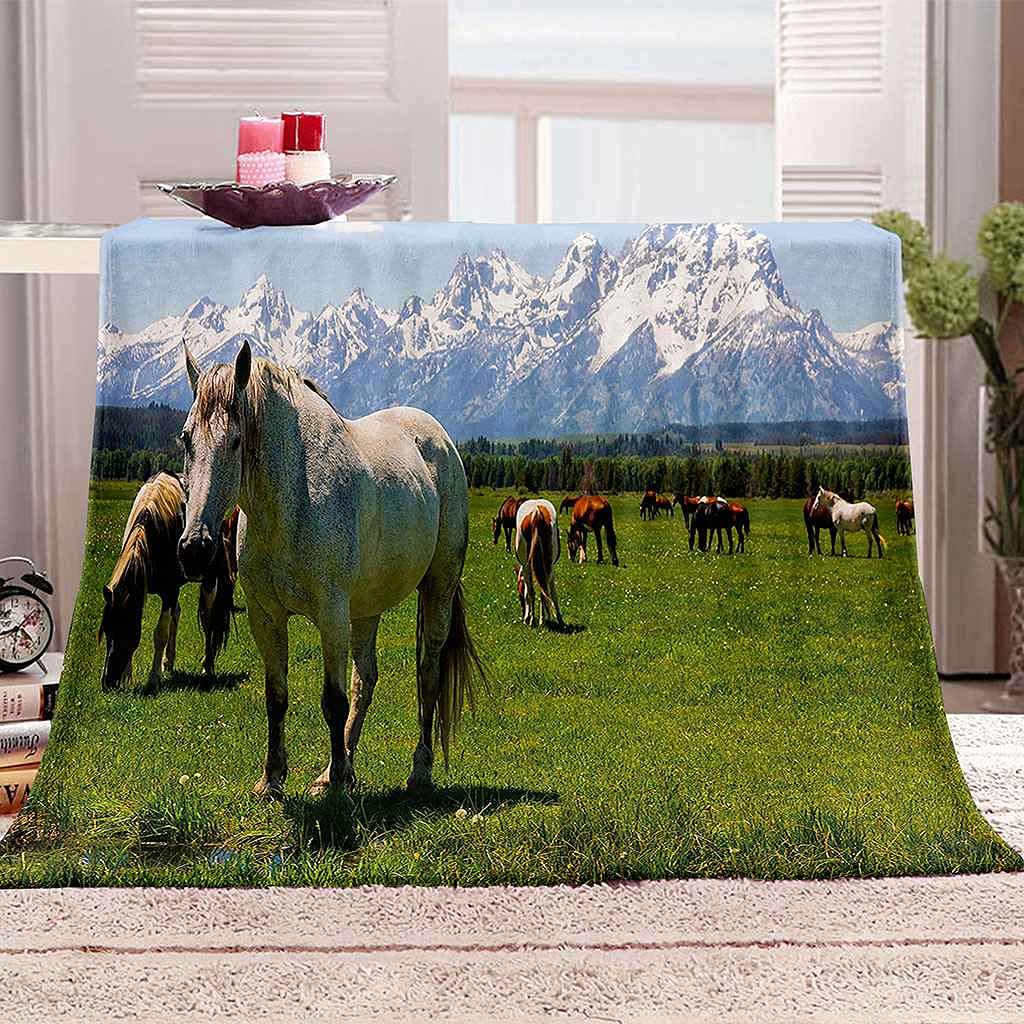 Couverture polaire cheval flanelle microfibre chaude 150x200cm plaid lit canapé toutes saisons