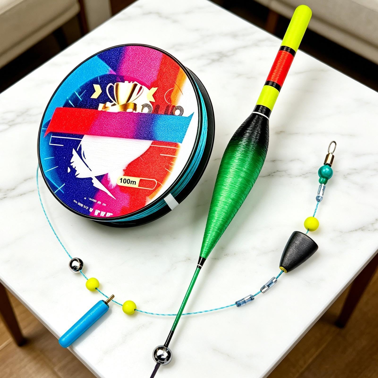 Ensemble de Ligne de Pêche Prêt à l'Emploi avec Flotteur Automatique, Montage Pré-Lié à Flotteur Coulissant, Flotteurs à Changement de Couleur, Ligne Résistante pour Pêche en Eau Douce et Salée