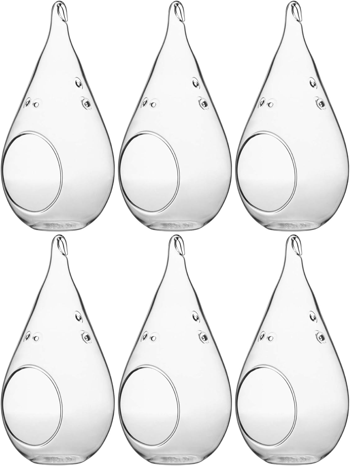 WGV Glass Hanging Plant Terrarium Bulk, Width 3.5", Height 7", Teardrop DIY Air Succulent Planter Clear Tea Light Votive Candle Holder, Wedding Event Office Home Outdoor Decor, 6 Pieces