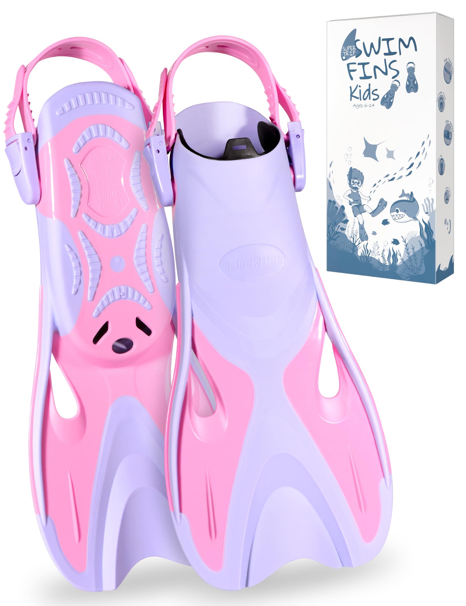 Supertrip Pinne da Snorkeling per Bambini, Pinne Regolabili, Formato da Viaggio, Nuoto, Snorkeling e Immersione, per Bambini e Ragazzi da 6 a 14 Anni