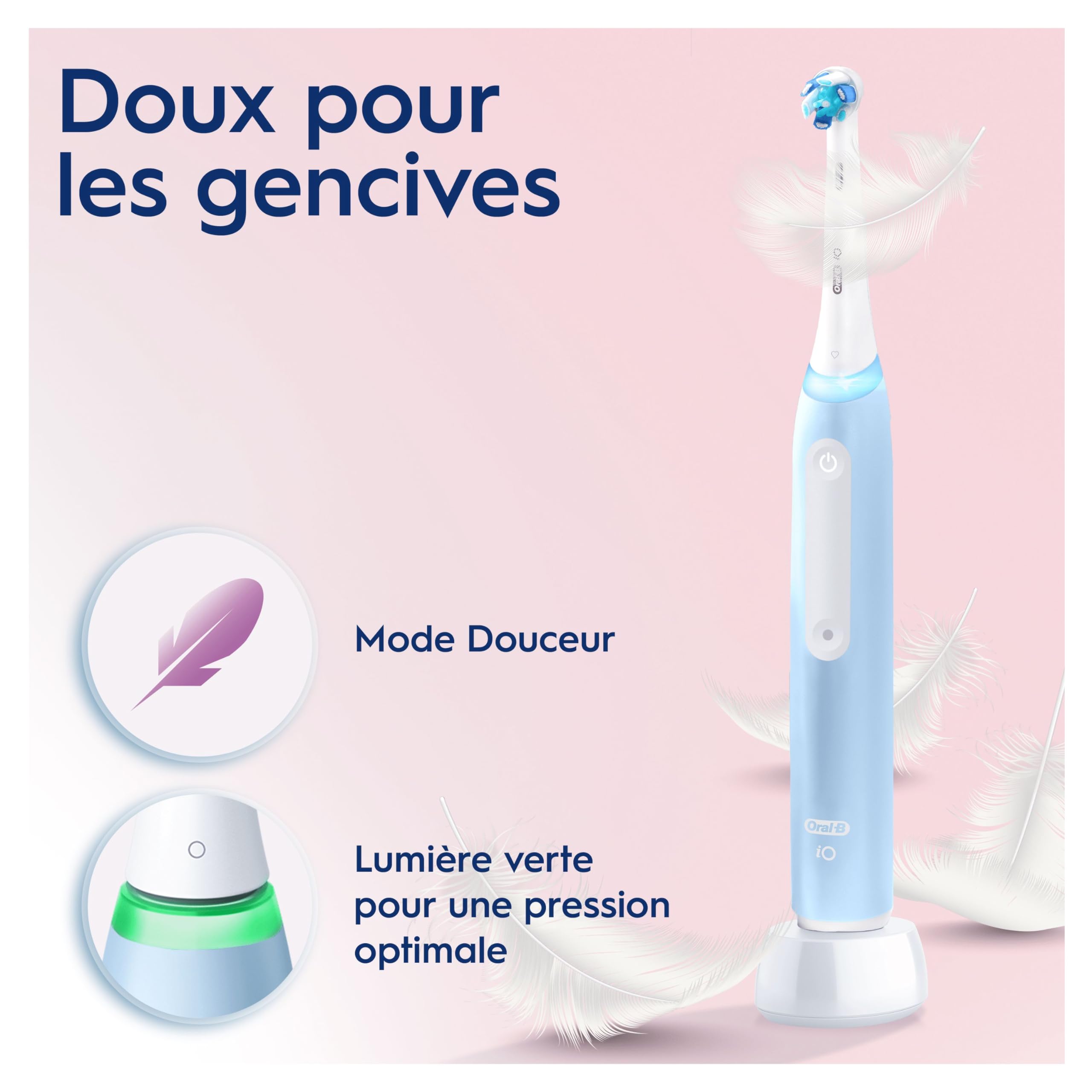 Oral-B Pack Brosse A Dents Electrique iO3, Brossettes Ultimate Clean, ORIGINALES, Lot De Manche Oral B Bleue avec 3 Embouts Ronds Et Mode Blancheur, 2 Têtes De Recharge, Brossage En Profondeur