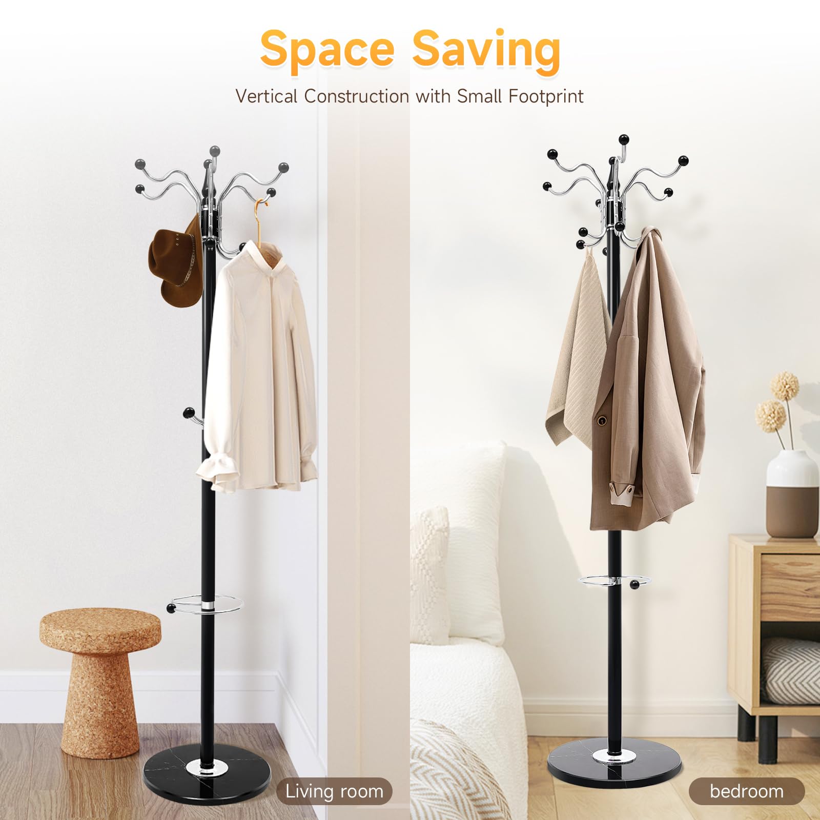 Treeisland Perchero con paragüero de 170 cm de metal con base de mármol y 16 ganchos para ropa