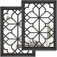 Wocred Set of 2 Rustic Farmhouse Black Rectangular Wall Mirrors, 11x15 Inch Accent Decor for Bathroom, Bedroom, Living Room