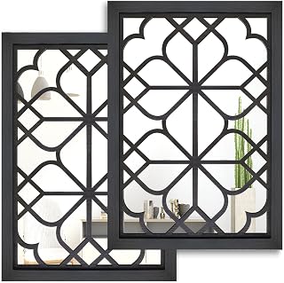 Wocred Set of 2 Rustic Farmhouse Black Rectangular Wall Mirrors, 11x15 Inch Accent Decor for Bathroom, Bedroom, Living Room