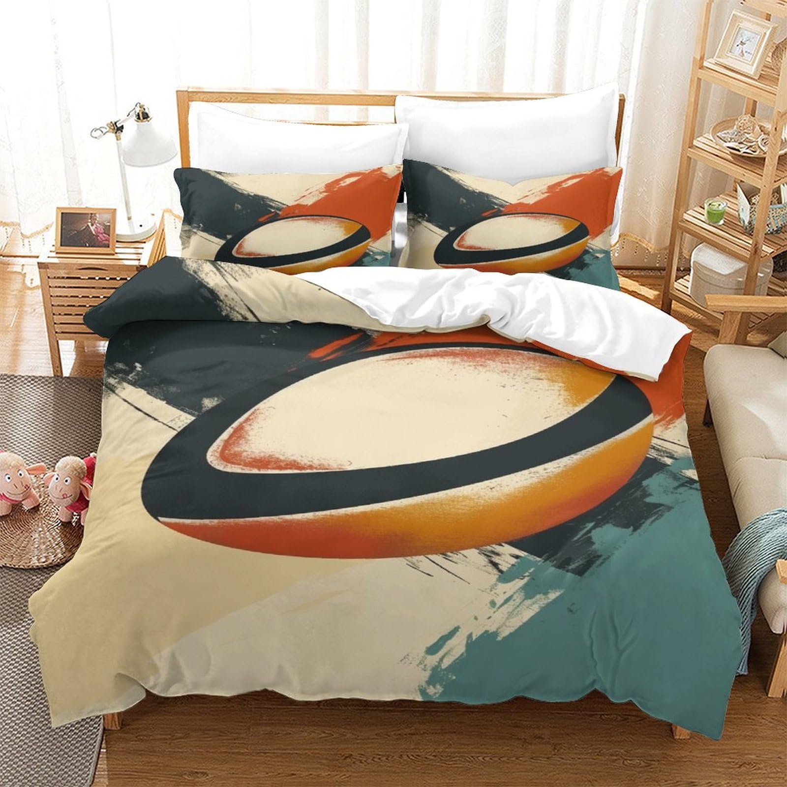 Rugby parure de couette 3D microfibres 220x240cm avec taies d'oreiller