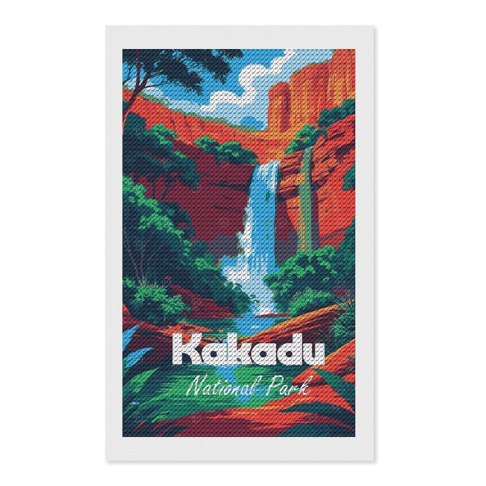 Junmoney Kakadu National Park Waterfall Illustration Diamond Art Kit 12"x20", Modern Decor, Farmhouse Decor, Home Wall Art, Festive Craft Gift, Handmade Wall Decor