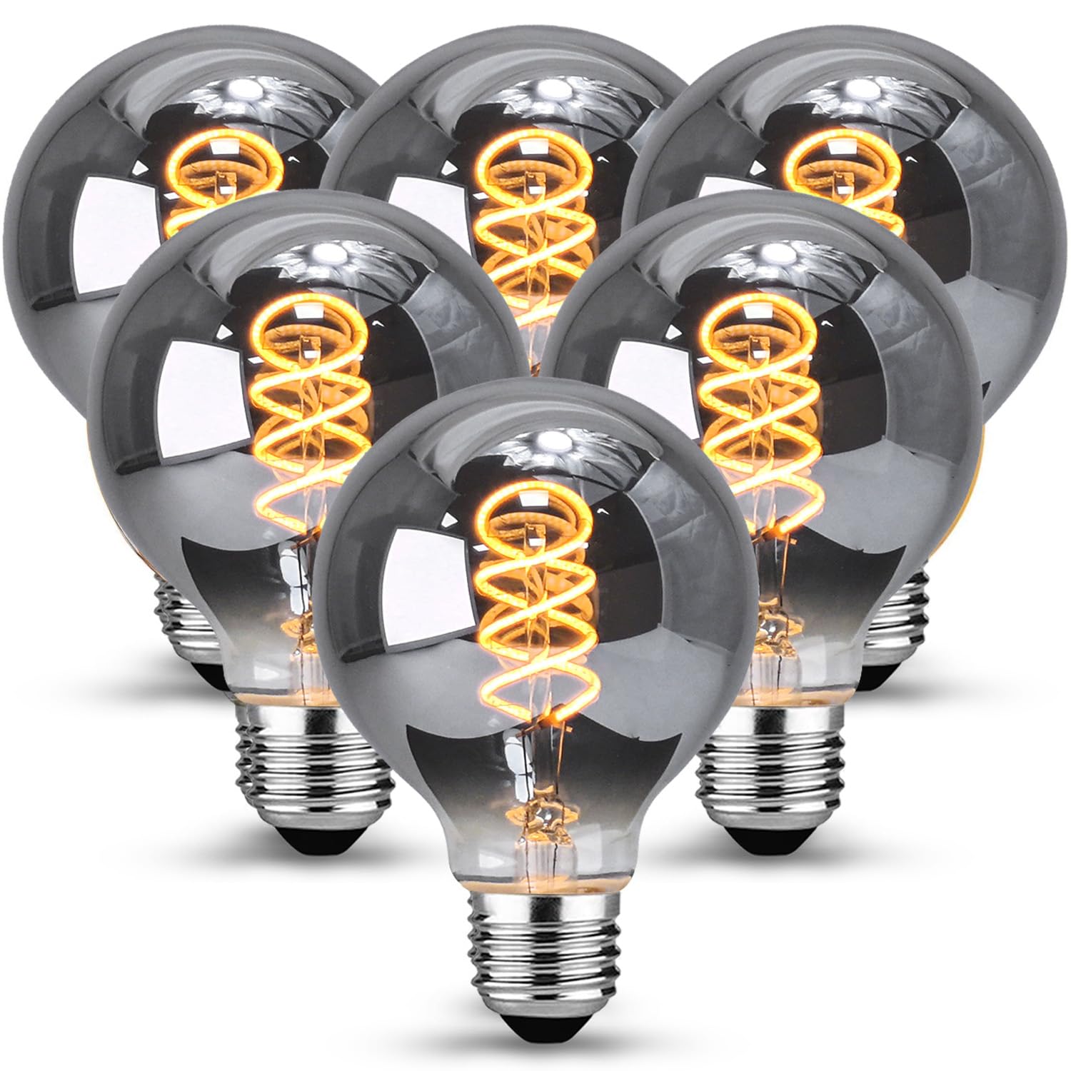 Lampadina Vintage E27, Lampadine e27 luce calda dimmerabile G80 4W E27 Lampadina LED Edison Vintage ideale per l'illuminazione nostalgica e retrò nel bar di casa, vetro grigio - 6 pezzi（ZT）
