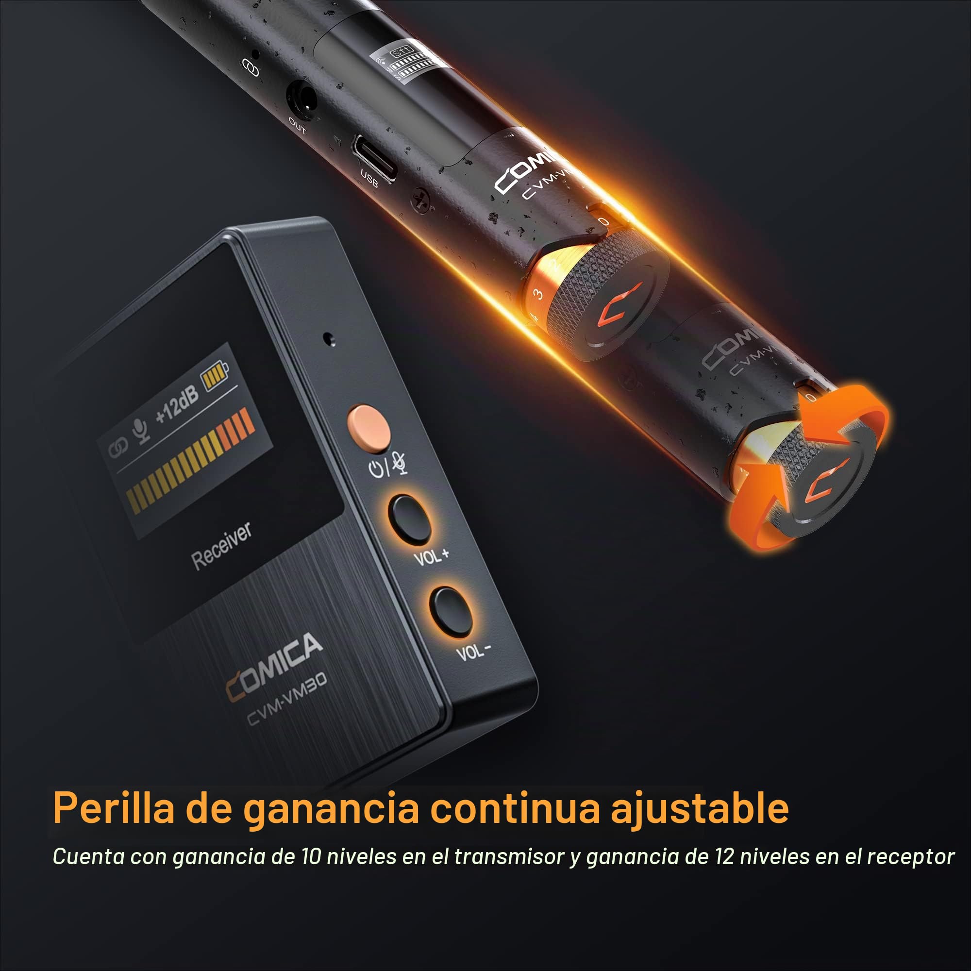 COMICA VM30 Micrófono inalámbrico con micrófono de Escopeta y Receptor,Micrófono de Condensador Supercardioide,Micrófono de Pluma Inalámbrico para Cineasta, Entrevista,Reportero,Youtuber,Podcast | Micrófono de cámara de 3,5 mm, USB-C, para DSLR, videocáma