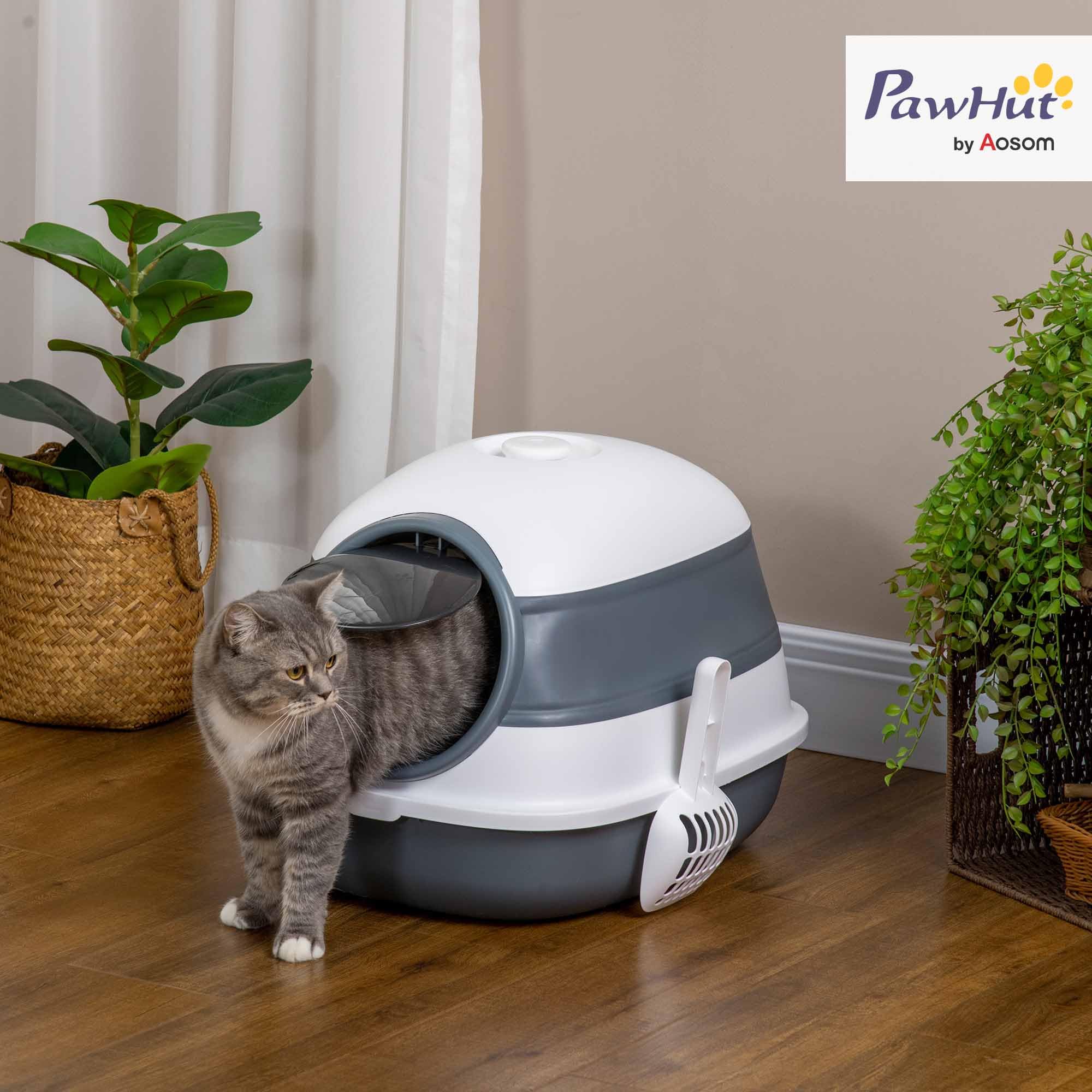 Lettiera Per Gatti Chiusa PawHut Con Coperchio - Vassoio Estraibile, Porta Con Scalini, Grigio Scuro - Foto 8