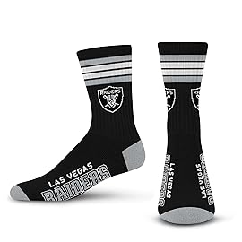 For Bare Feet NFL 4 Stripe Deuce Crew Sock, Las Vegas Raiders, Medium