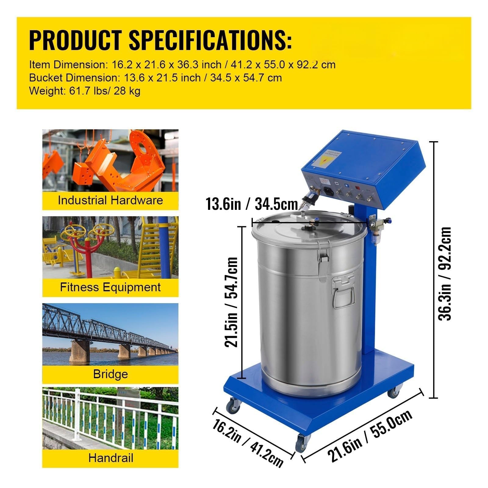 Macchina di verniciatura a polvere elettrostatica 45L 50W con verniciatura a spruzzo di polverizzazione 450g per minuto Wx-958 Sistema di rivestimento in polvere