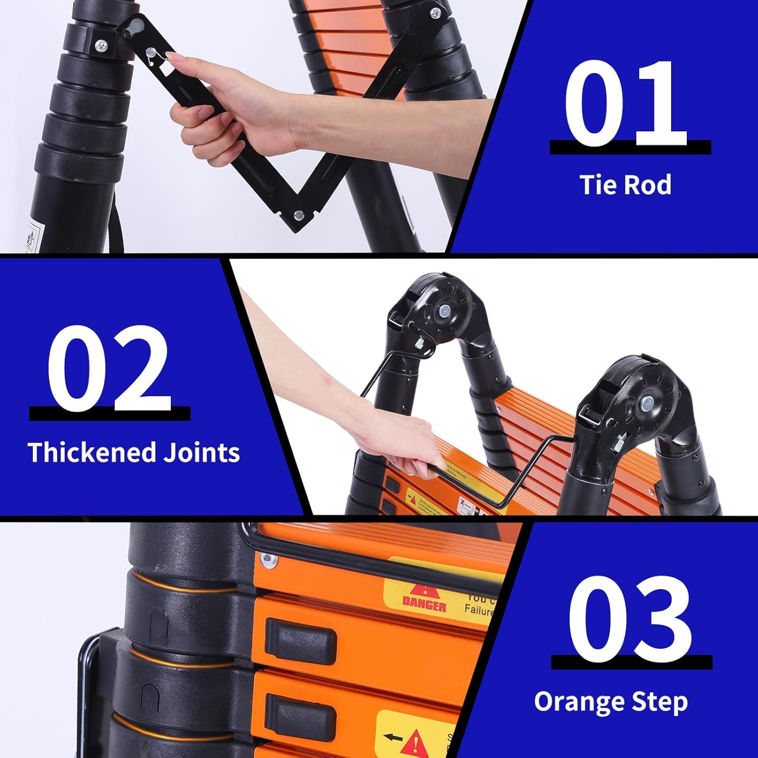 JADDUO Telescoping Ladder A Frame, 16.5 Ft Compact Aluminum Extension Ladder, Portable Telescopic RV Ladder for Outdoor Camper Trips Motorhome with Tool Platform and Stabilizer Bar, 330 lbs，Black