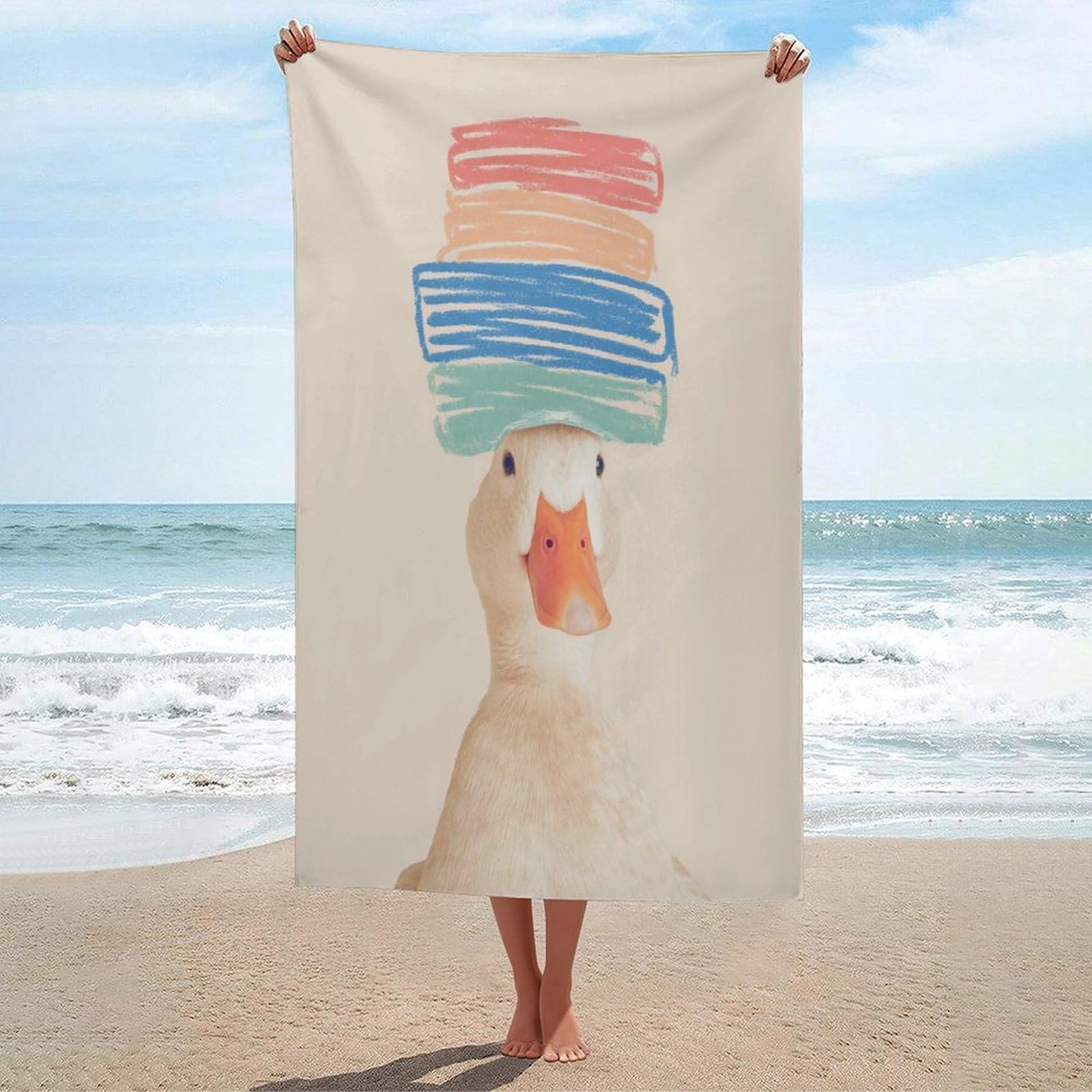 LSRCPD Funny Duck Beach Towel Sand Free Microfiber Large Shower Towels Multipurpose Absorbent for Bathroom Pool 130x80 CM