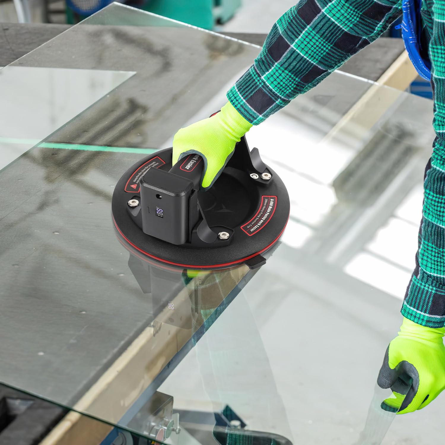 Sollevatore vuoto elettrico da 8 pollici con display digitale – 200 kg di capacità di carico 2 batterie, ricarica automatica, per vetro, piastrelle, piastre, mobili, valigetta inclusa