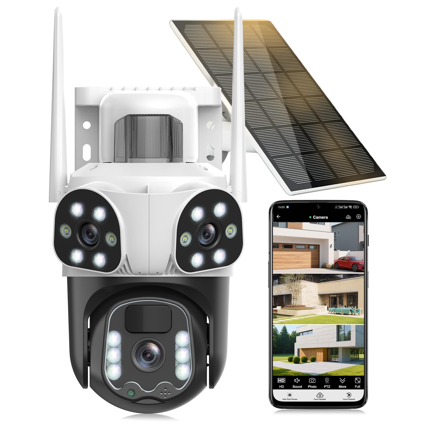 Photo 1 of *** PARTS ONLY***NON FUNCTIONAL***
4K Solar Security Camera Wireless Outdoor with Dual-Lens,2.4G WiFi Cameras for Home Security with WiFi 6,8MP Color Night ViSion,PIR Motion Detection,Auto Tracking,2-Way Audio,Spotlight Siren,Alexa