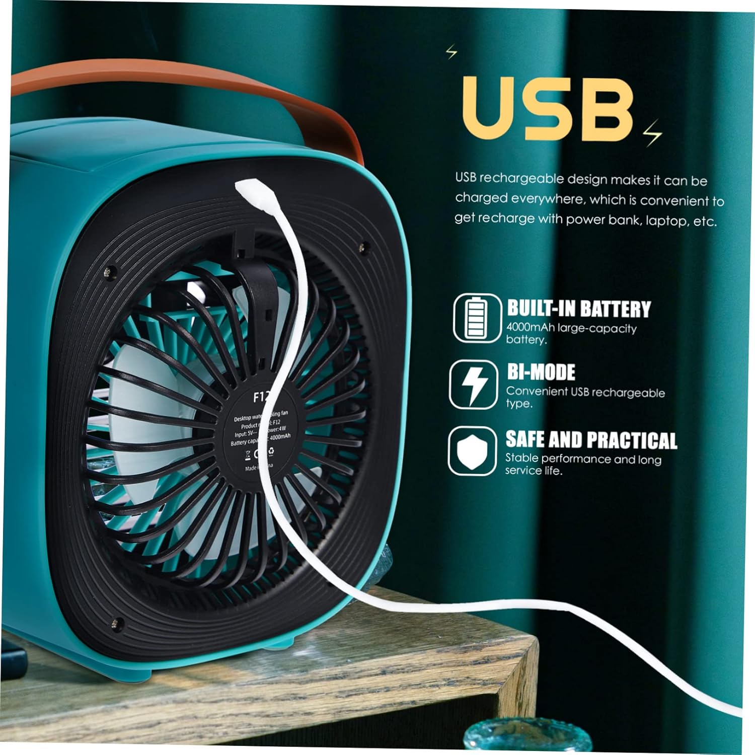 BESTYASH USB Desk Cooling Fan Compact Multifunctional Portable Air Cooler with USB Charging for Office Travel Bedroom Lightweight and Blue Mini Desktop Fan