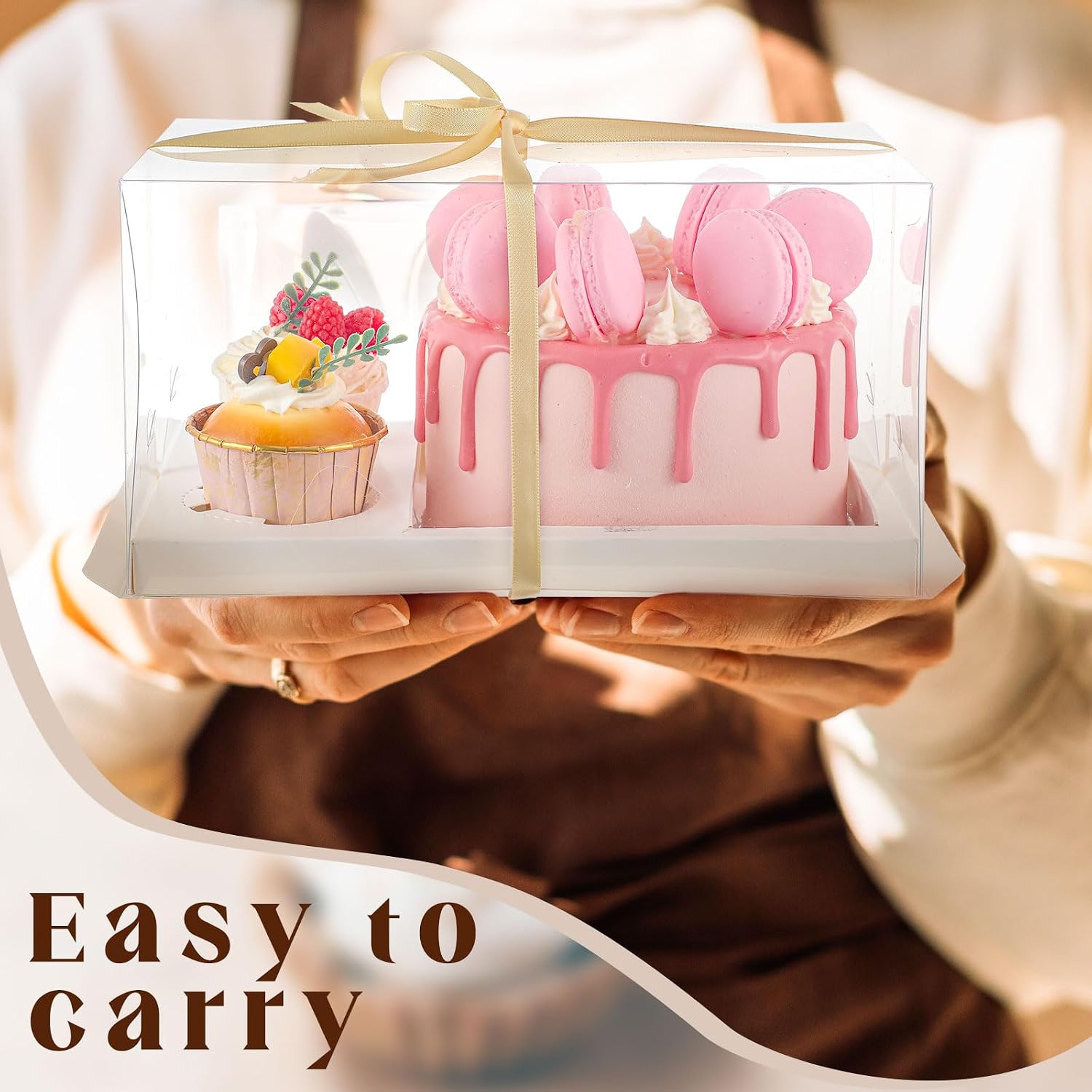 Sayglossy 6 Pack 1+2 Bento Cake Boxes Bento Cakes and Cupcakes Combo Clear Box Fit 2 Cupcakes and 1 Mini Cake for Mothers Day Wedding Birthday Party Treats Donuts Muffins Bakery Supplies (White)