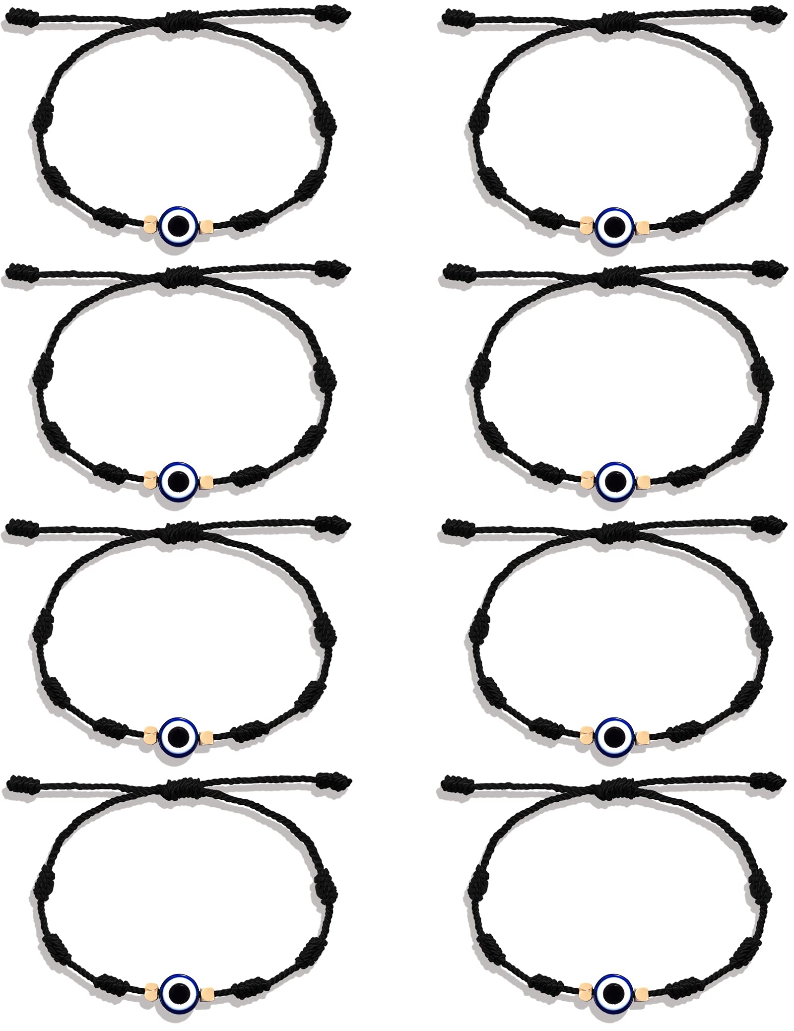 FxiqiniFxiqini 8Pcs Woven Bracelets Rotating Evil Eye Adjustable 7 Knots Hamsa Hand String Kabbalah Bangle Braided String Red/Black Rope Cord String Bracelet for Women Men