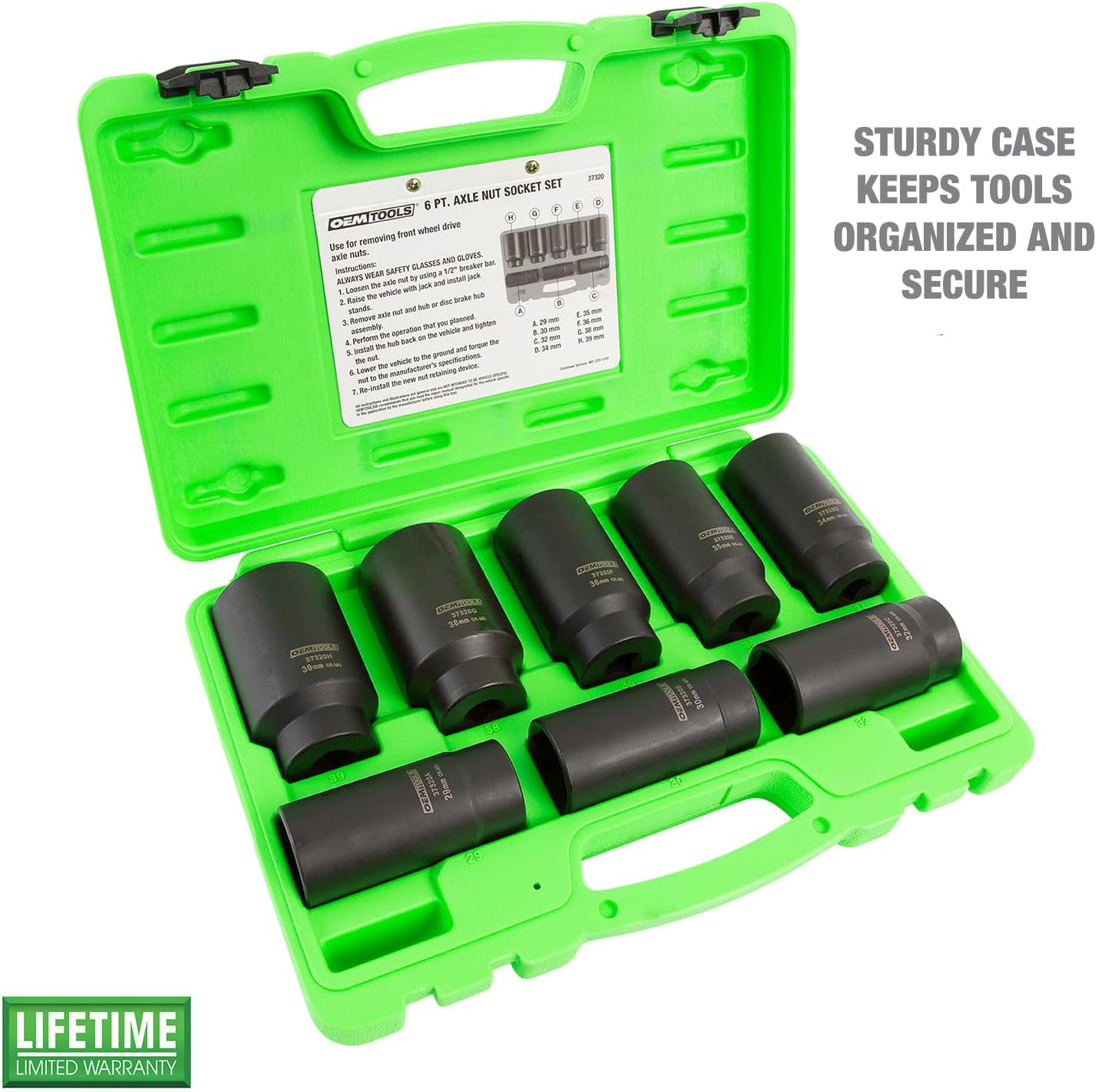 OEMTOOLS 37320 Axle Nut Socket Set, 6-Pt 1/2 Impact Socket Set, 8Pc Metric 1/2 Socket Set, Impact Socket Set 1/2 Drive for Axle Nuts, Impact Sockets 29mm to 39mm, Socket Sets Storage Case