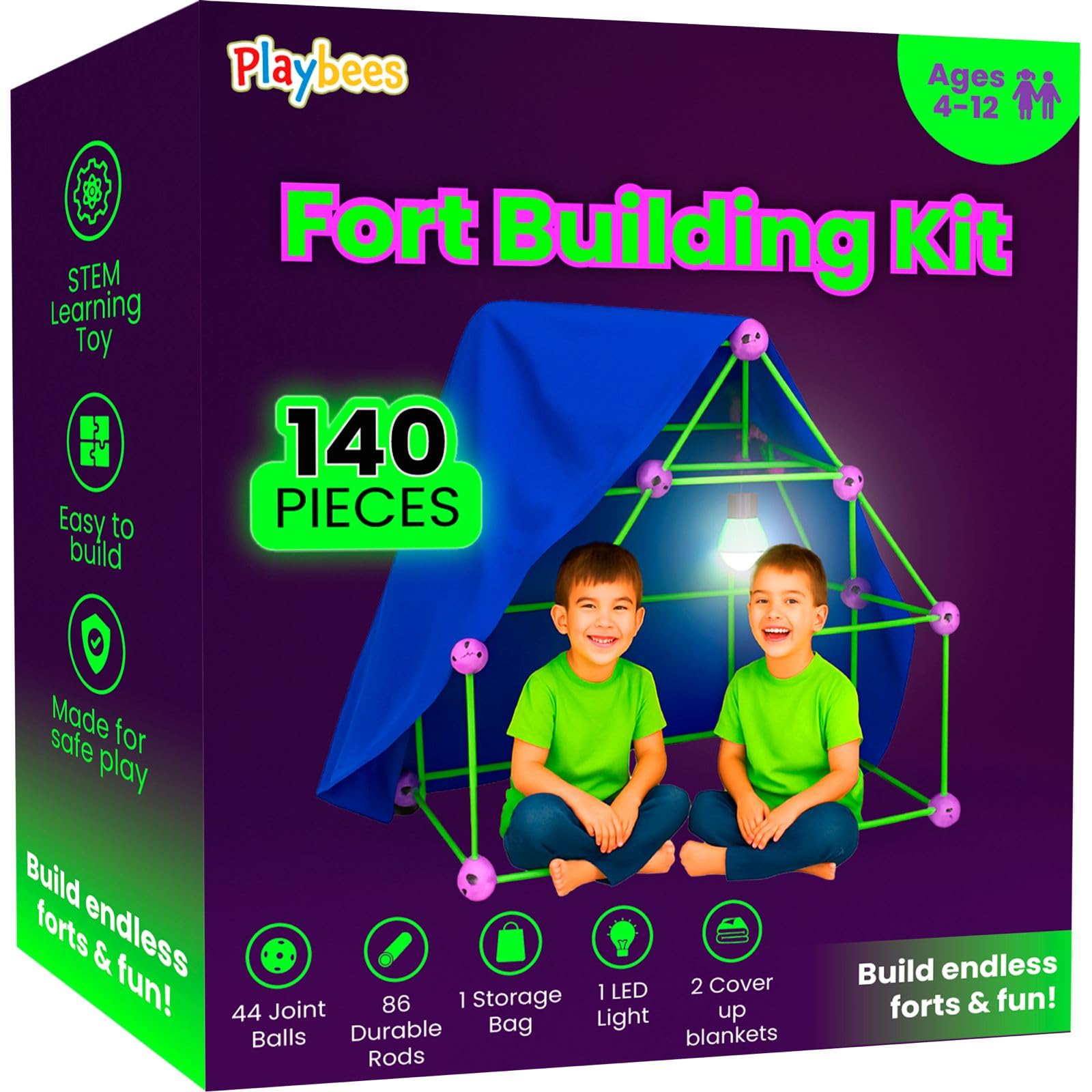 Sponsored Ad - Fort Building Kit – 140 PCS STEM Toy for Kids Ages 4-12 – Build Tents, Castles & Rockets – Includes Rods, Connectors, 2 Blankets & Flashlight – Creative Building Set & Great Gift