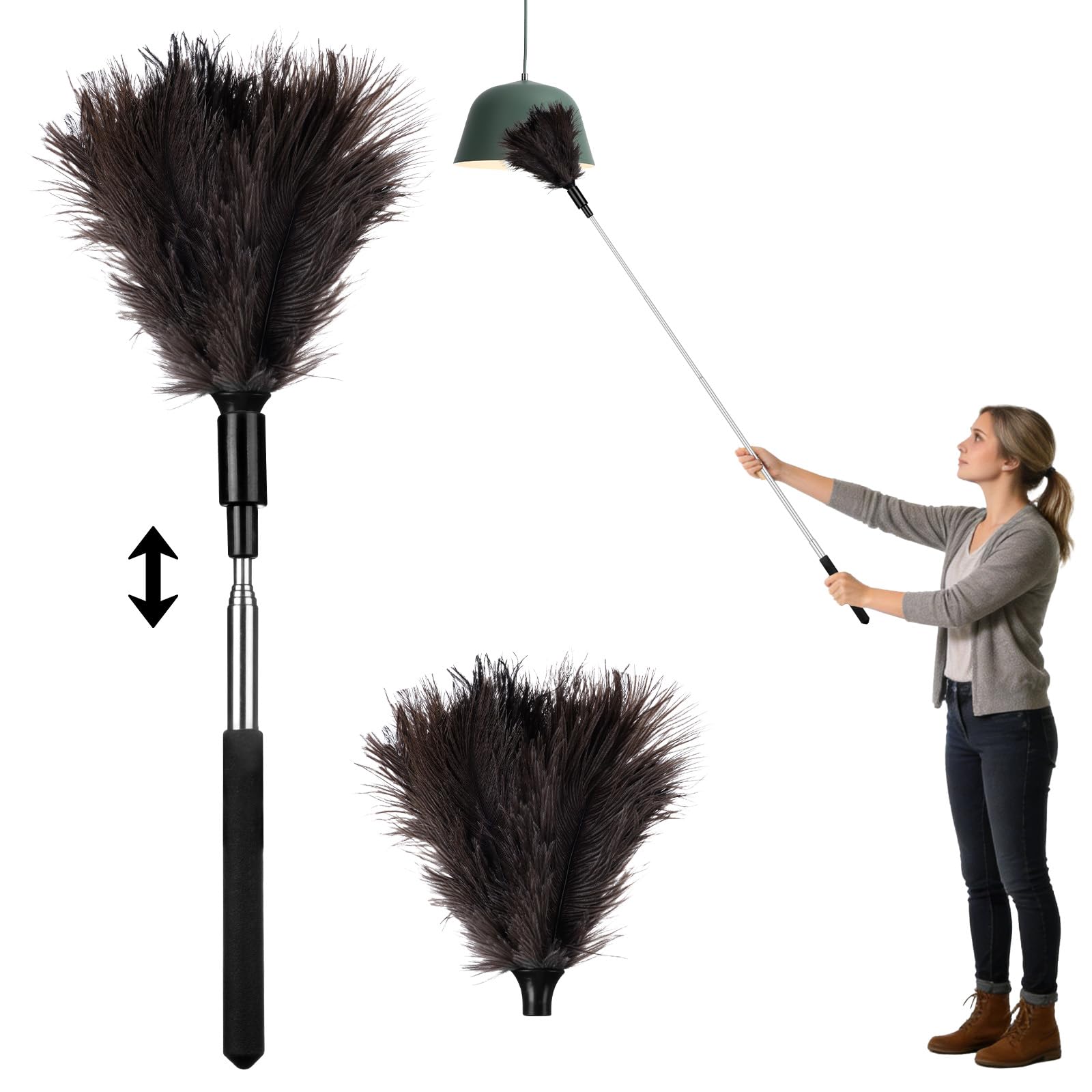 Vicloon Small Ostrich Feather Duster, 33 Inch Extendable Ostrich Feather Duster, Fluffy Natural Genuine Feathers, Cleaning Tool For Cleaning Cobweb High Ceiling Fan Blinds Cars