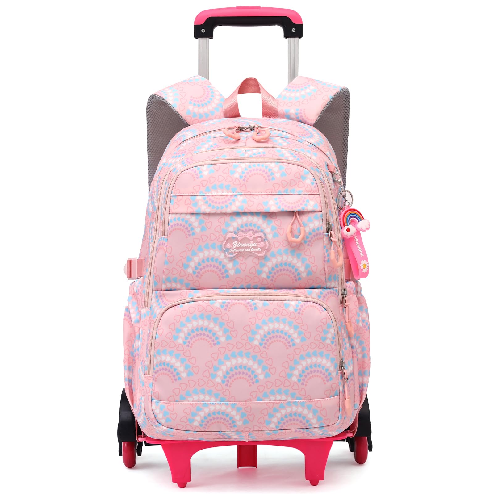 Amythe Zaino Bambina Scuola Elementare con Trolley, 6 Ruote Rosa | 15.6" Zaini Trolley 2 in 1 per Ragazze 9 anni +, Zaino Casual con Ruote per Adolescenti per Ritorno a Scuola / Viaggi