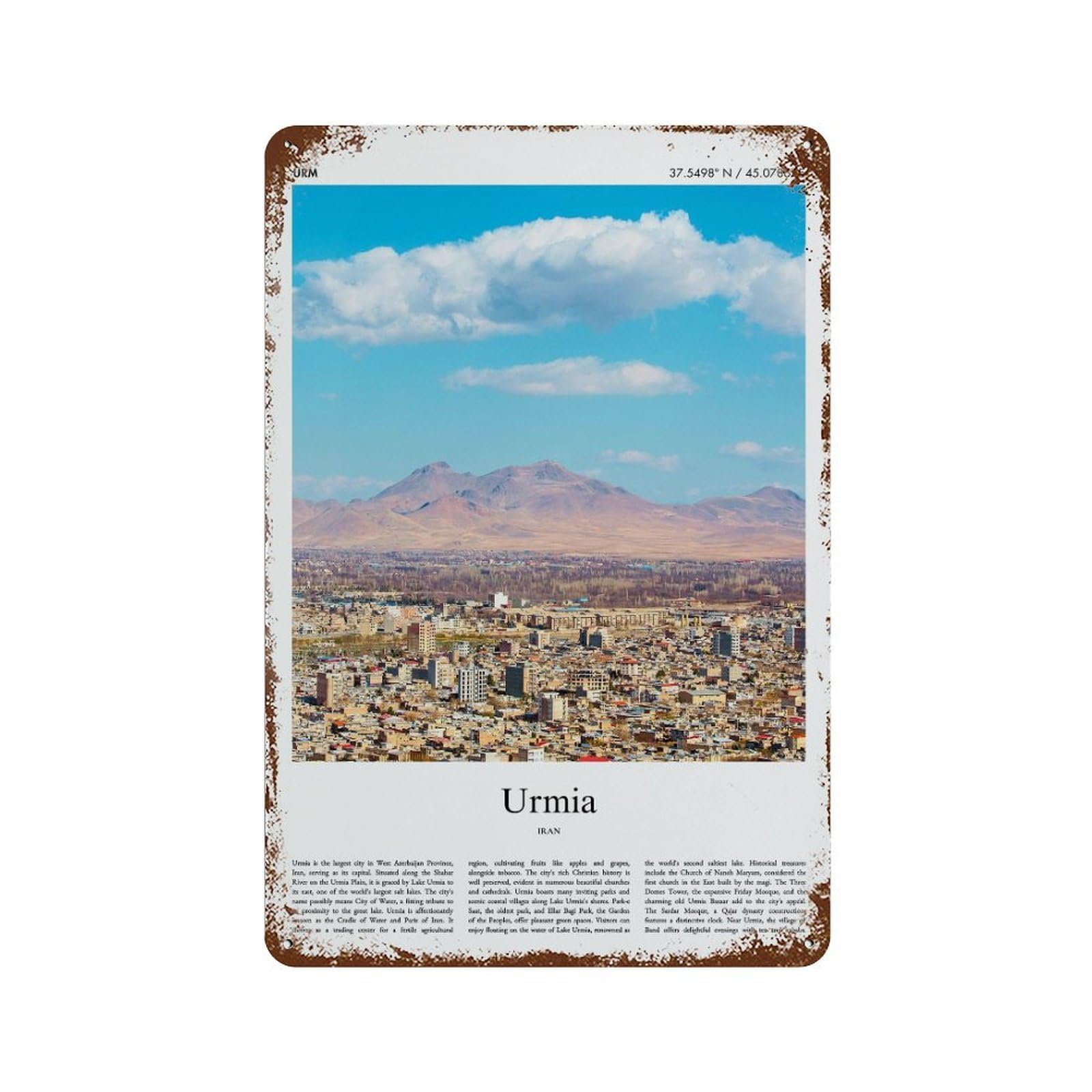 xiaoxiaoshen Urmia Iran City Scenery Wall Decor Art Metal Tin Poster Modern Home Decor Art Home Bar Shop Decorations Vintage Sign 30x20cm