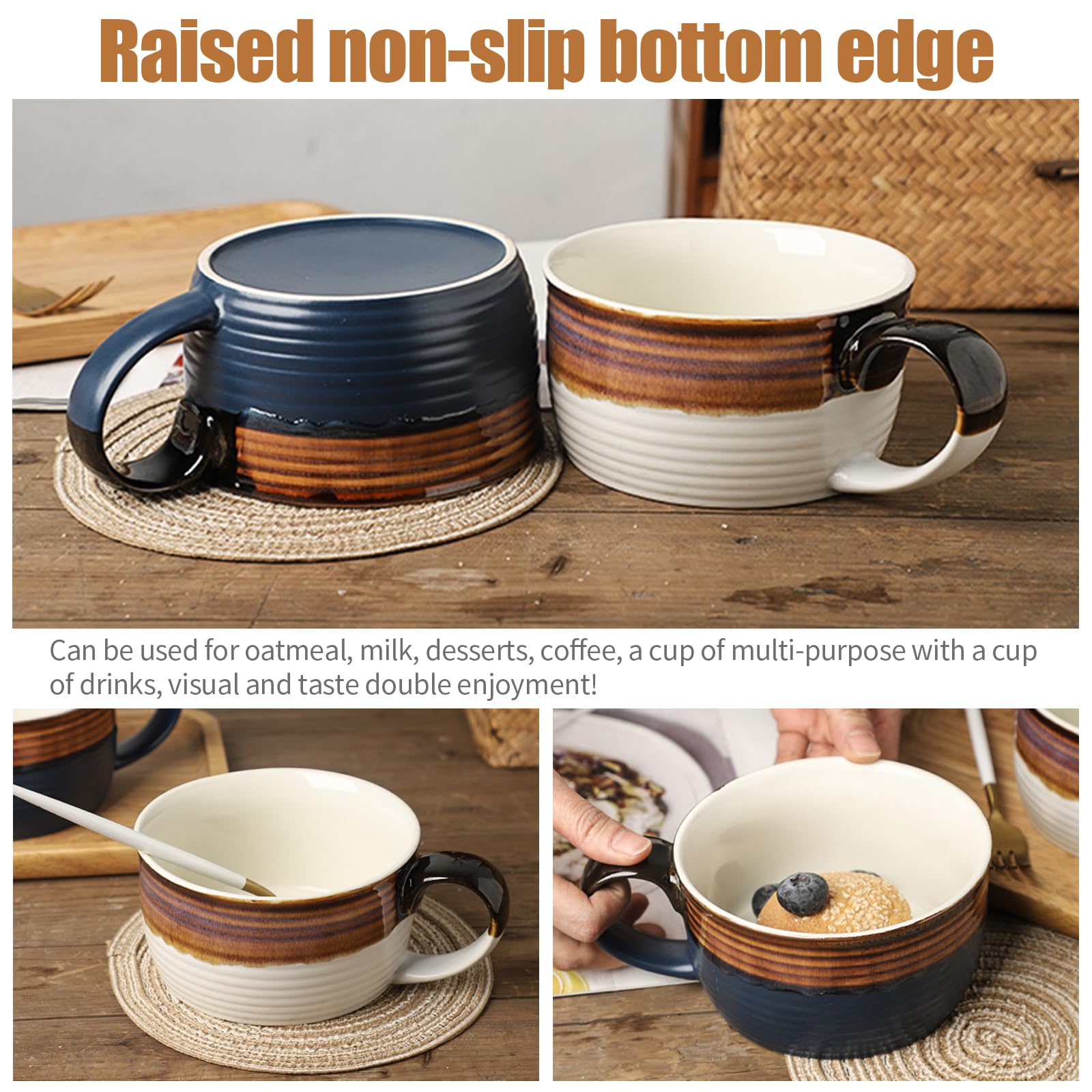 Tazza da caffè grande, 700 ml, grande ciotola con manico, ciotola per cereali con manico, tazza da caffè XXL, tazza da caffè grande in ceramica (bianco, 700 ml)