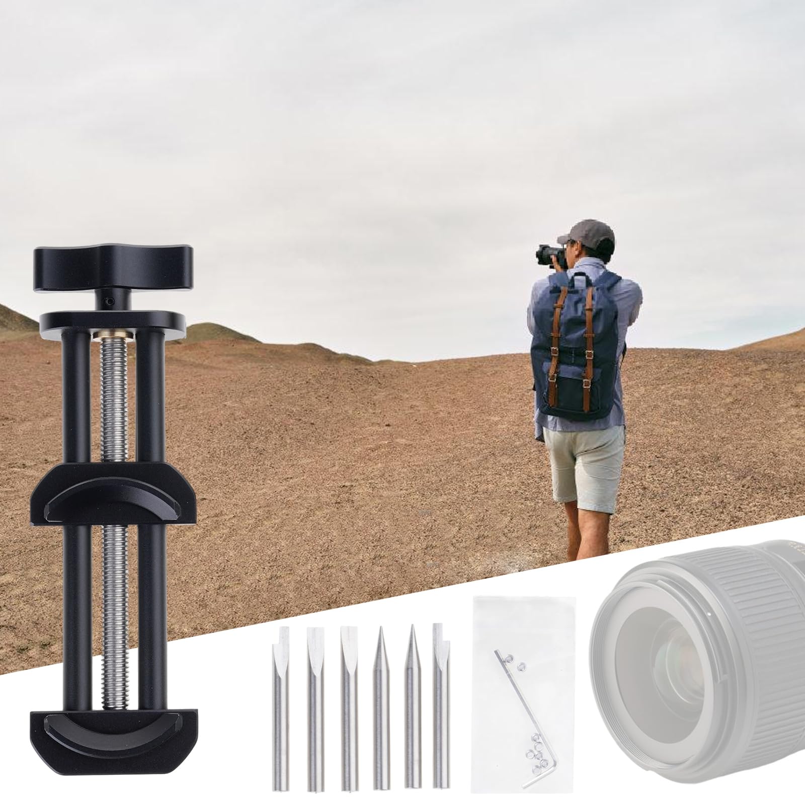Kit completo per la riparazione del filtro dell'obiettivo, morsa per la manutenzione della fotocamera, adatto per dispositivi di studio fotografico di diverse dimensioni