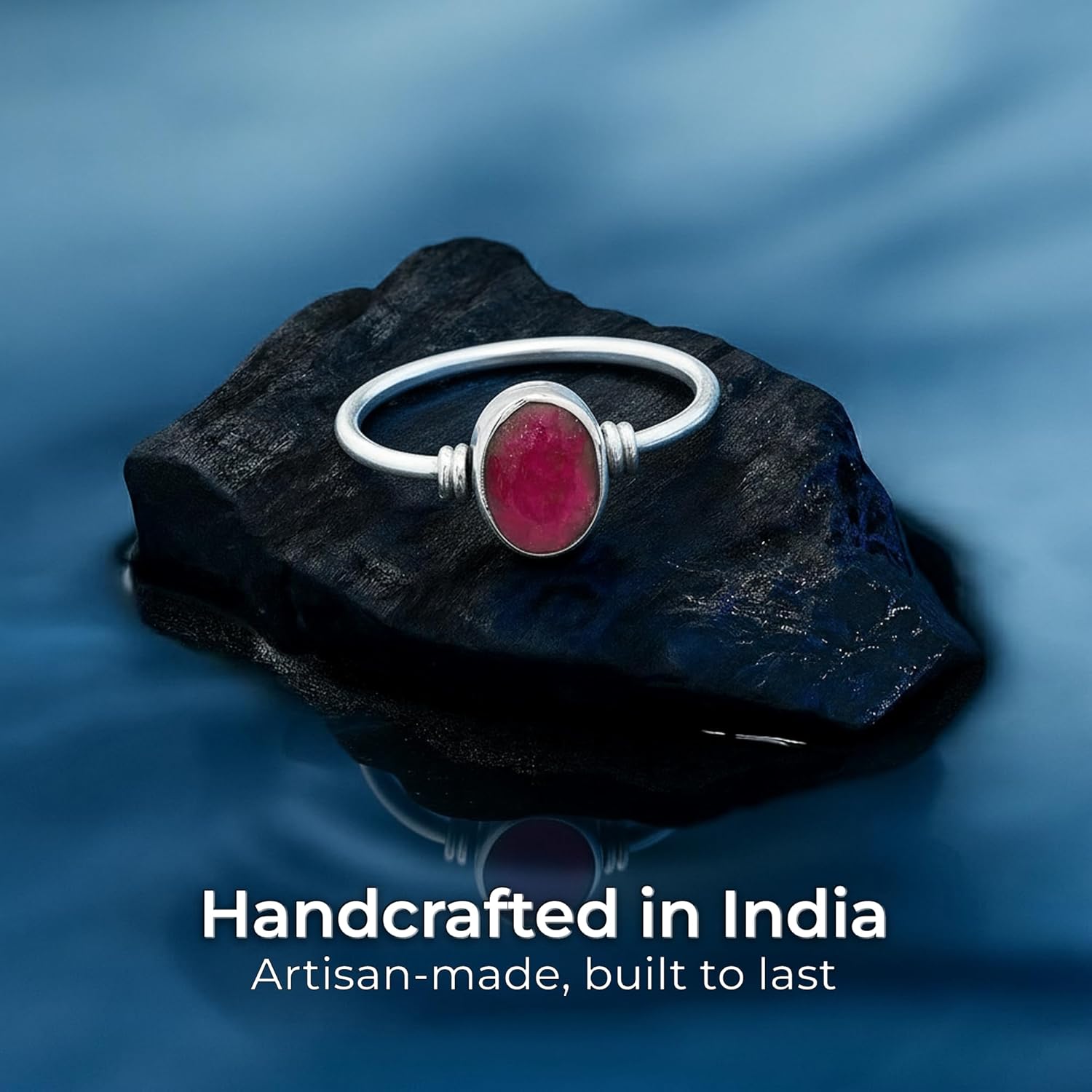 Created Ruby Ring 925 Sterling Silver Vintage Tribal Gypsy Boho Look US Size 6 7 8 9
