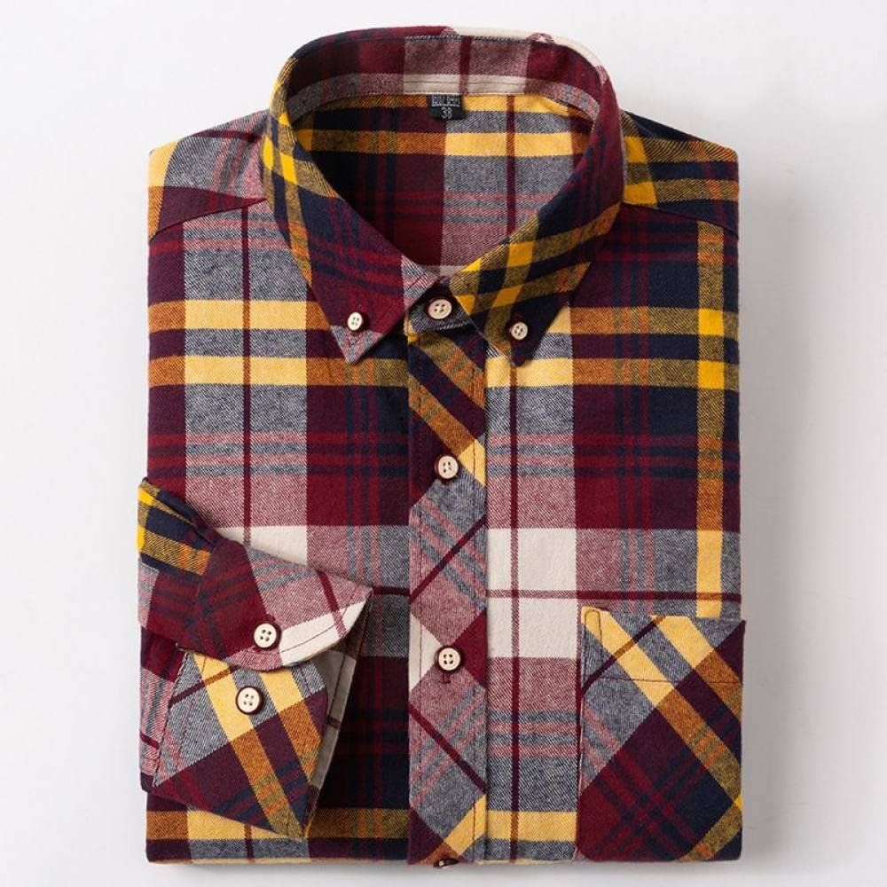 Camicia In Cotone A Maniche Lunghe Da Uomo,Camicia Casual Da Uomo A Maniche Lunghe, Camicia Da Uomo Regular Fit In Flanella A Maniche Lunghe Colletto Alla Coreana Camicia A Quadri Per Sport All'Aria