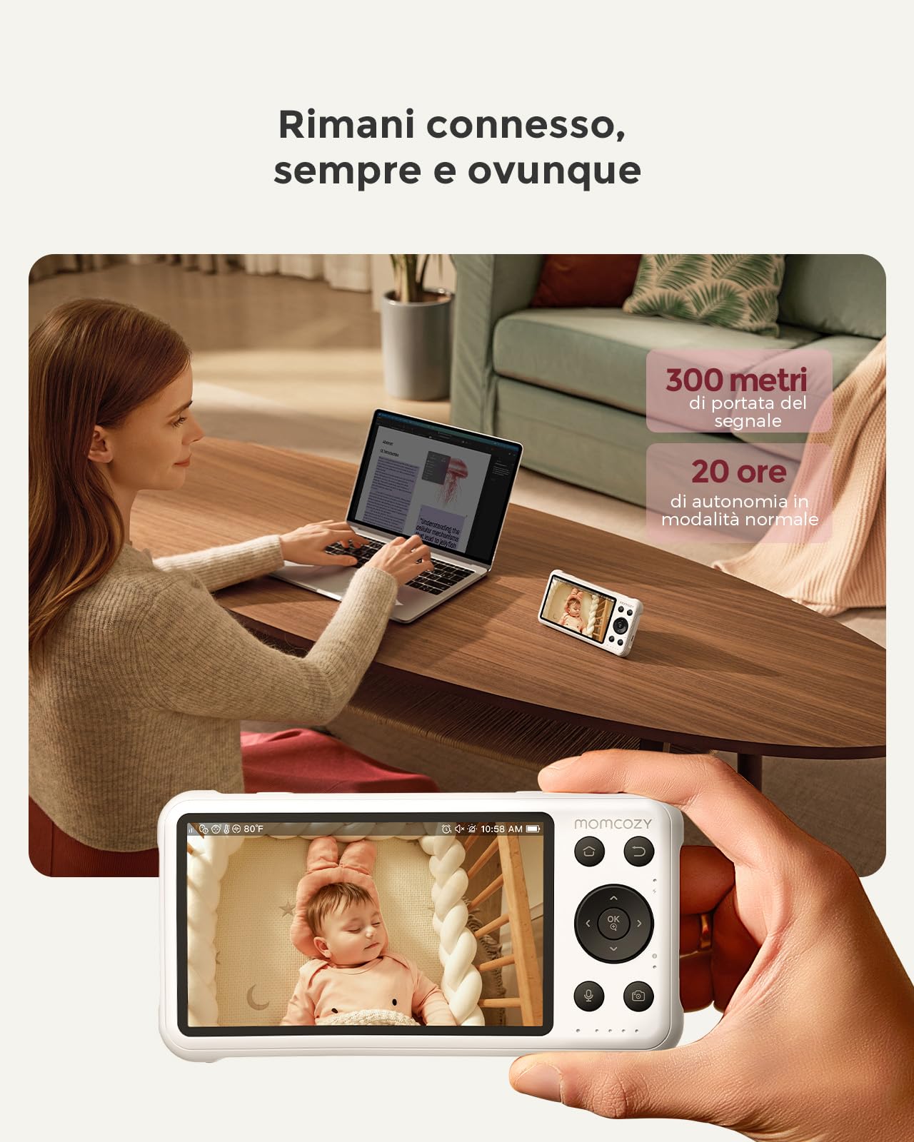 Momcozy Baby Monitor 1080P 5" WiFi Telecamera Neonato 5000mAh Batteria Zoom 4X Visione Notturna