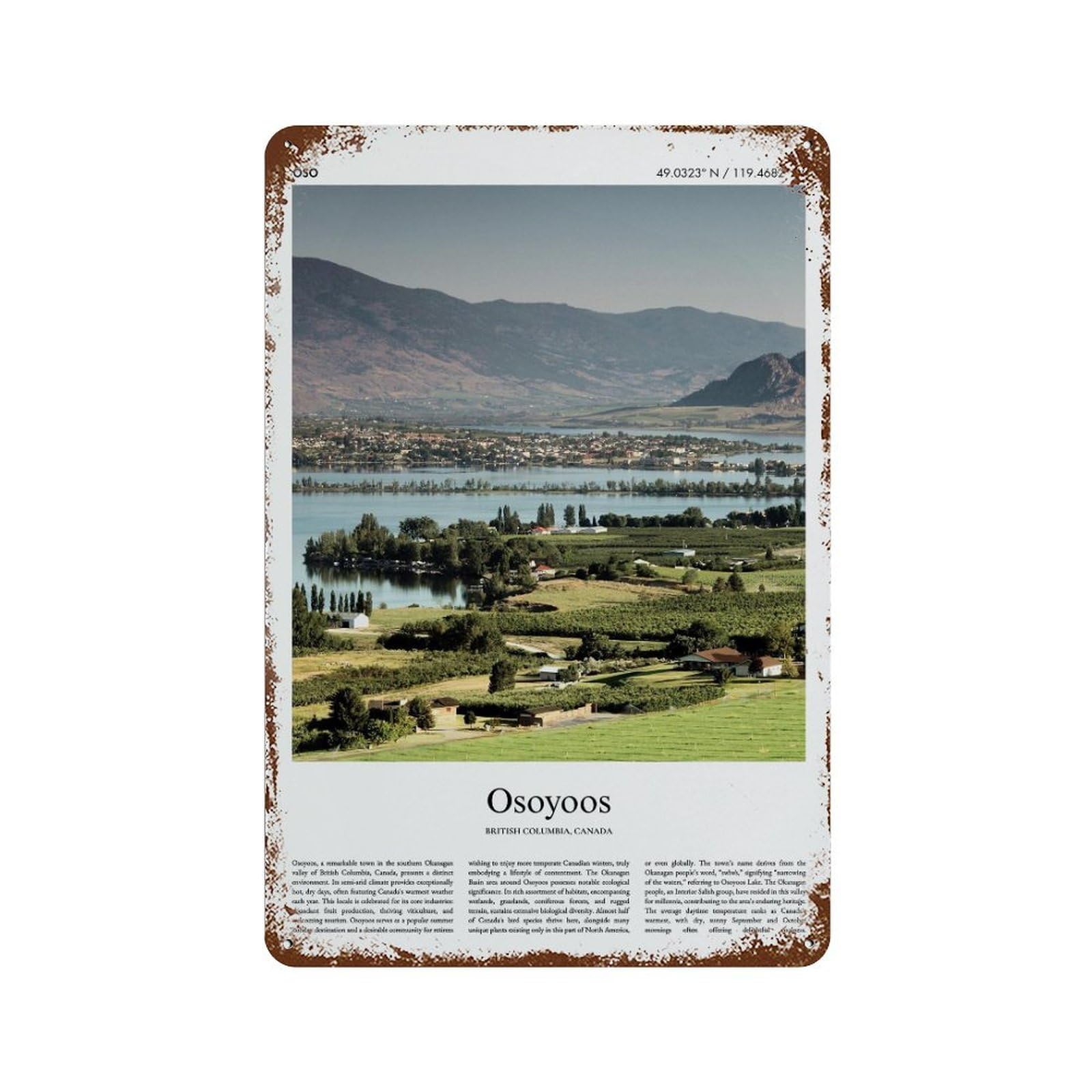 xiaoxiaoshen Osoyoos British Columbia Canada City Scenery Wall Decor Art Metal Tin Poster Modern Home Decor Art Home Bar Shop Decorations Vintage Sign 30x20cm