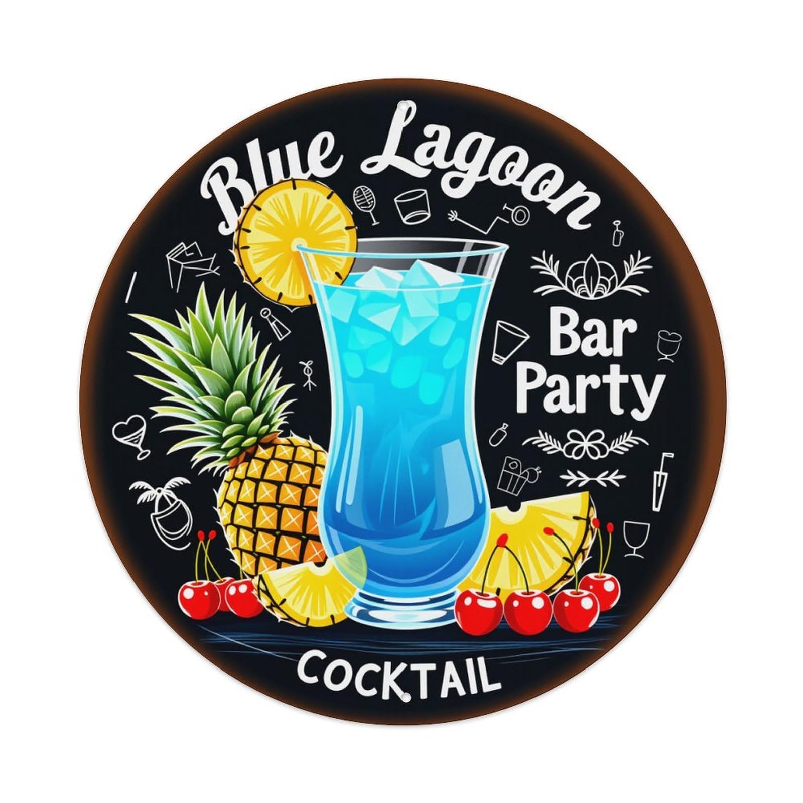 Blue Lagoon Cocktail Party Bar Metal Tin Sign Vintage Garden Bedroom Cafe Bar Man Cave Home Wall Decor Metal Poster 8x8 inches